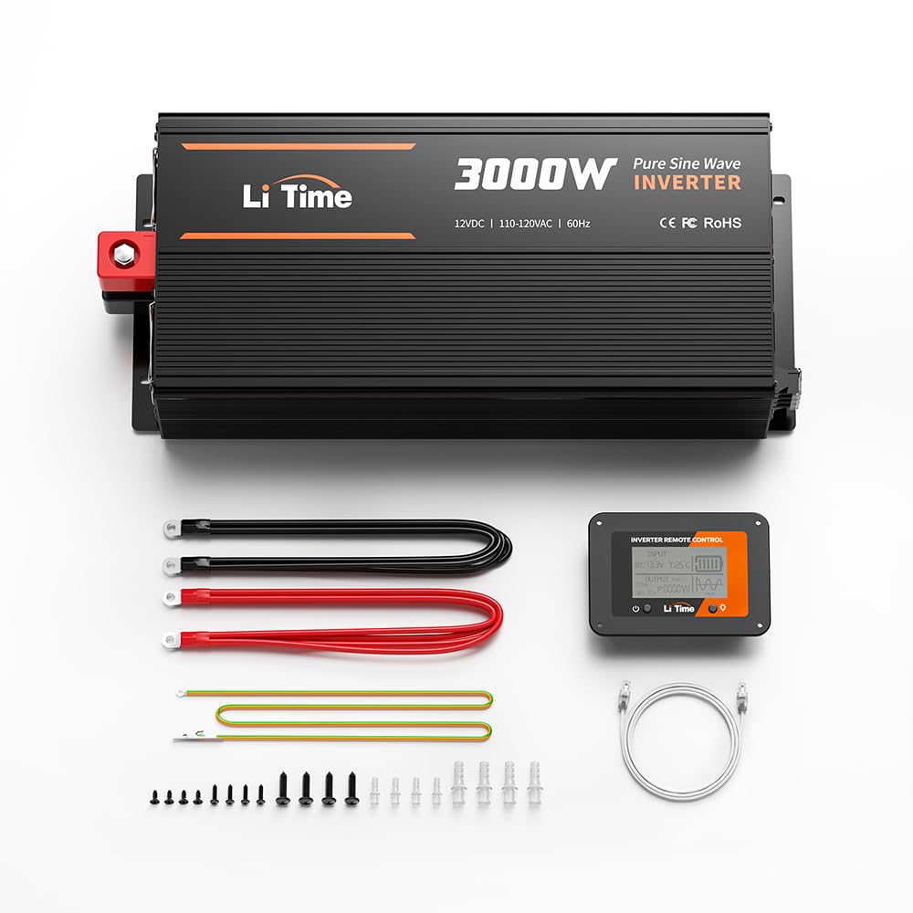 LiTime 3000W Pure Sine Wave Inverter 12V DC to 120V AC Converter with Remote Control, Surge 6000W, Built-in 4 AC Outlets, USB Po