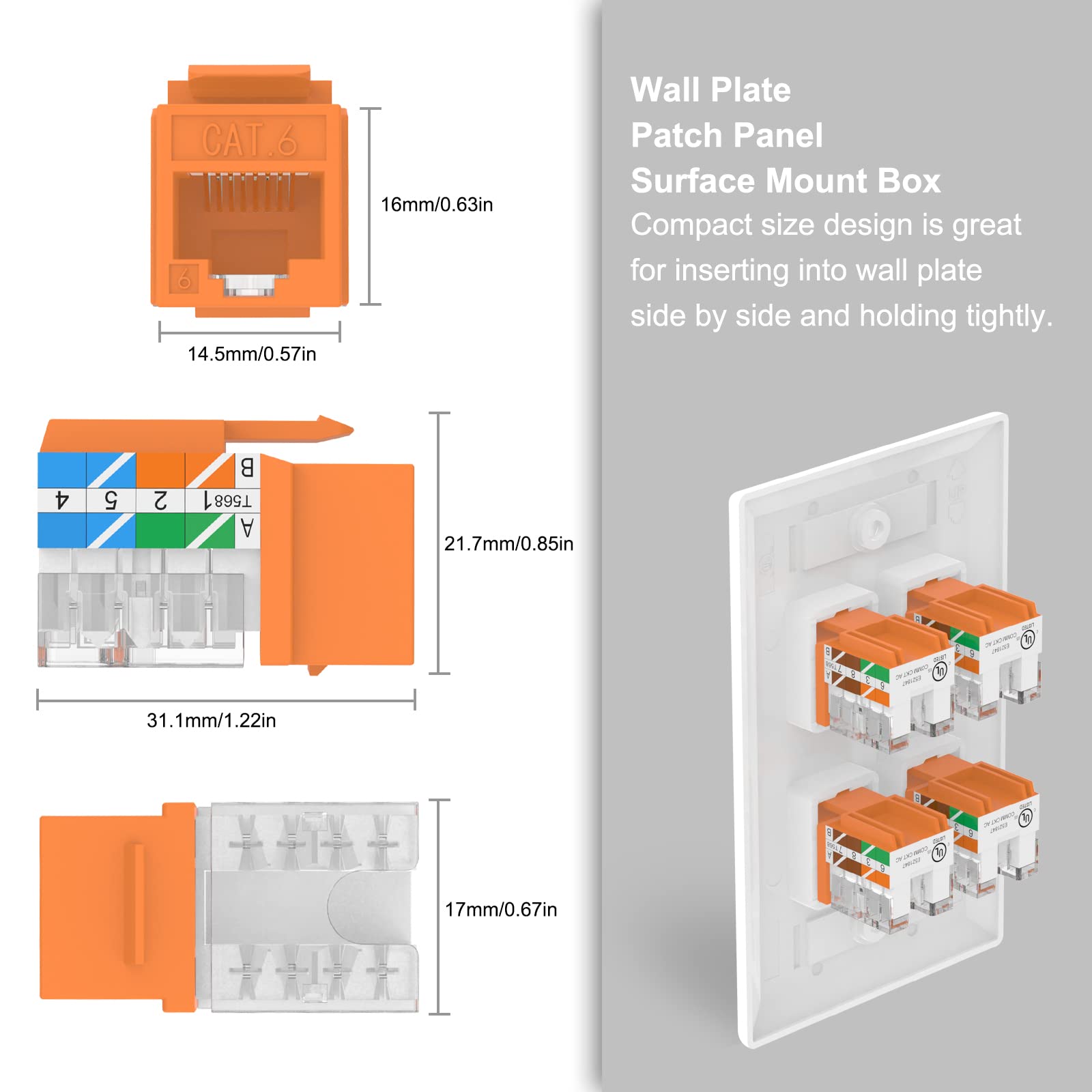 VCELINK Cat6 Orange Keystone Jack 10-Pack – Electroeshop