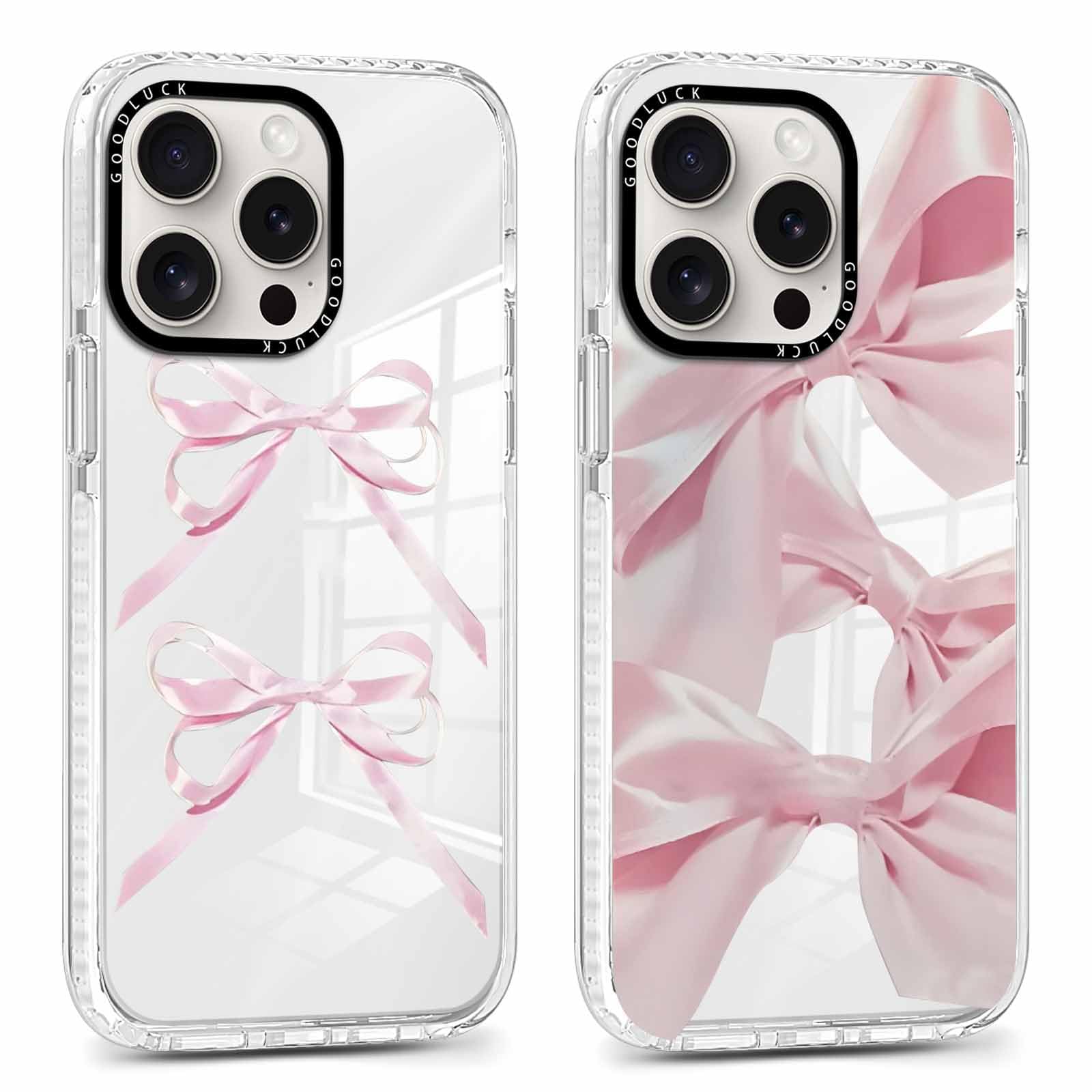 Rumdey 2 Pack Clear Bow Phone Case For Iphone 16 Pro 6.3 Inch, Cute Aesthetic Pattern Design Protective Soft Slim Shockproof Tpu