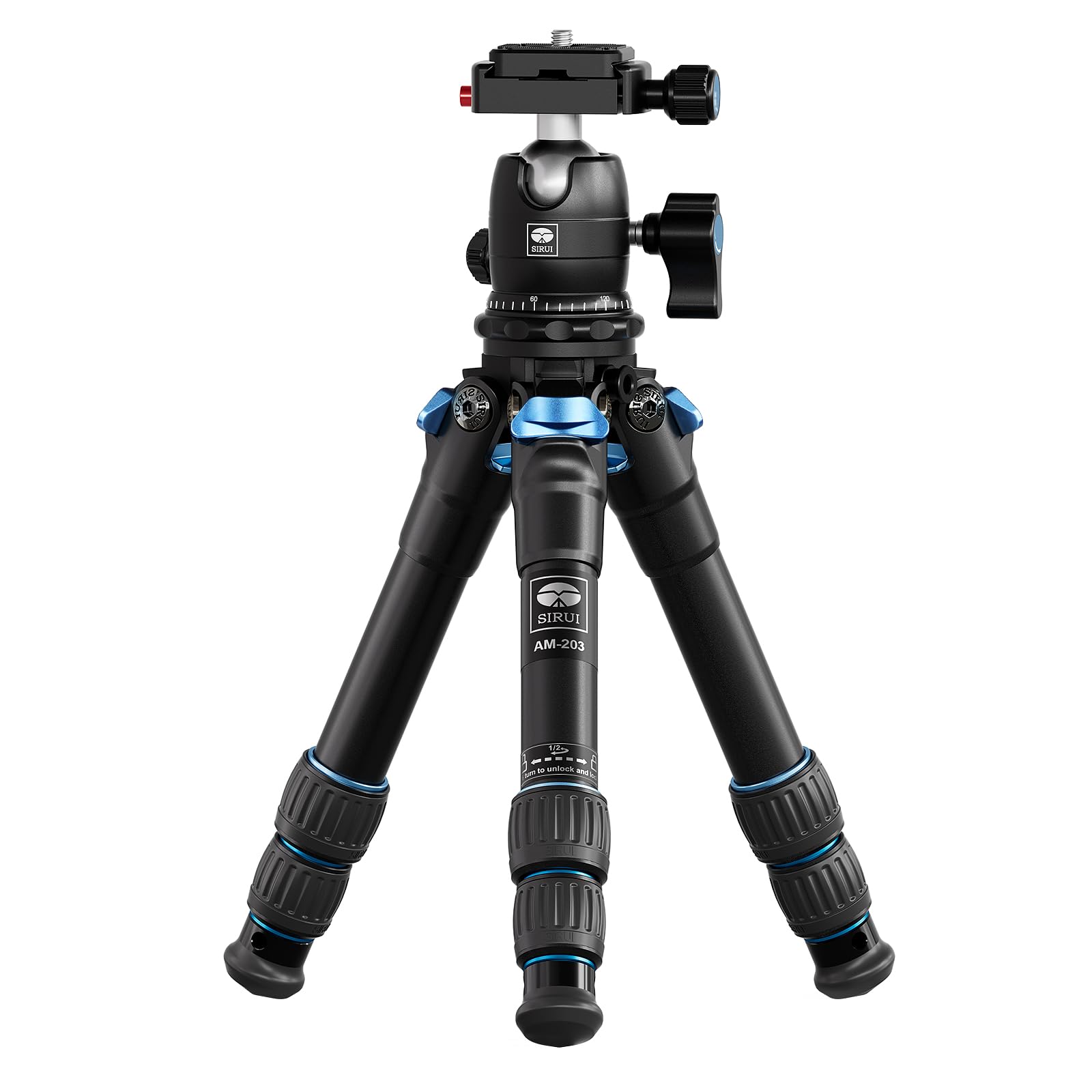 SIRUI AM203 Mini Travel Tripod with 360 B00K Ball Head, Aluminum Tabletop Tripod for Camera, Max Load 33lbs/15KG, Folded Height 