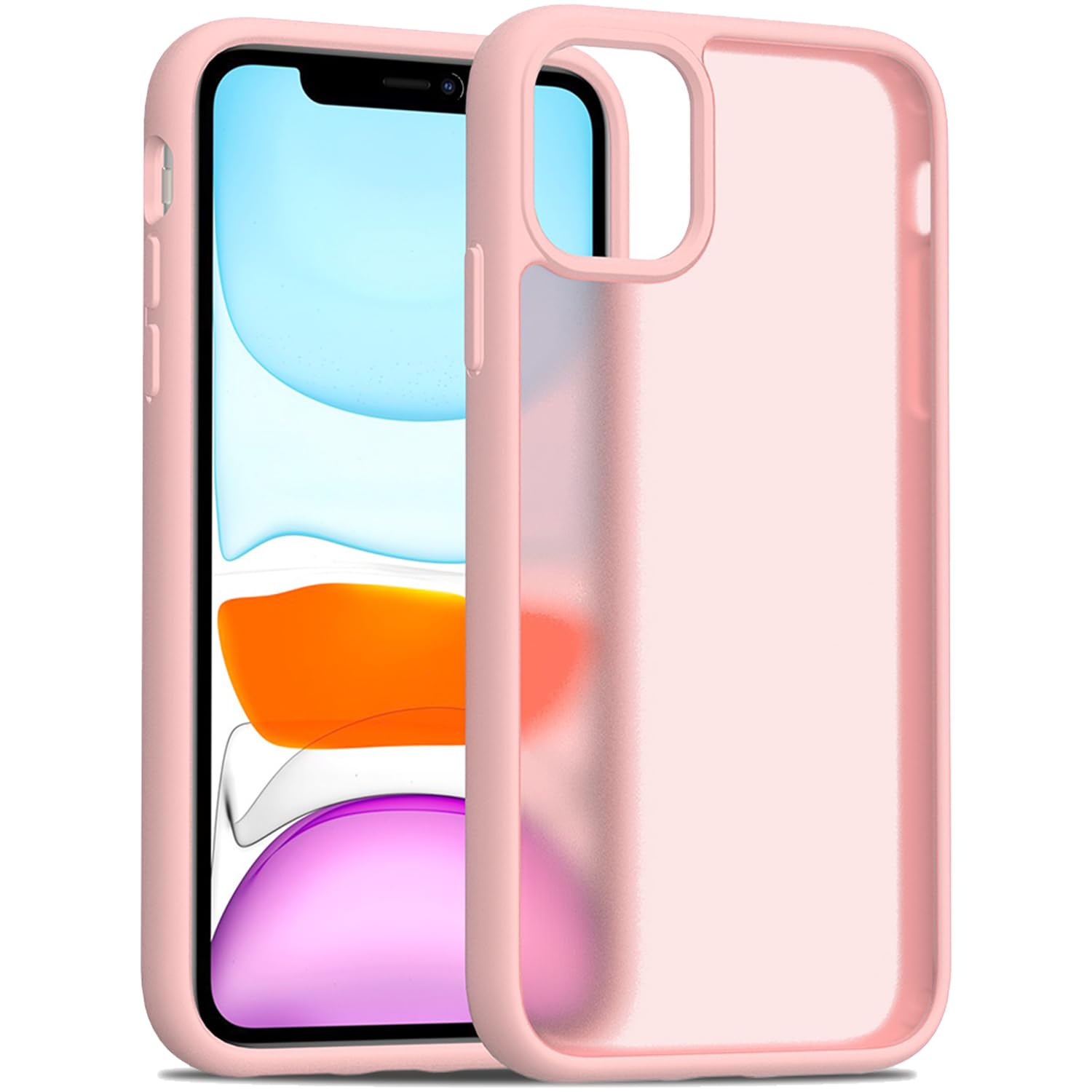 Tenoc Phone Case Compatible With Iphone 11, Pink Case Translucent Protective Bumper Matte Hard Back Cover For 6.1 Inch
