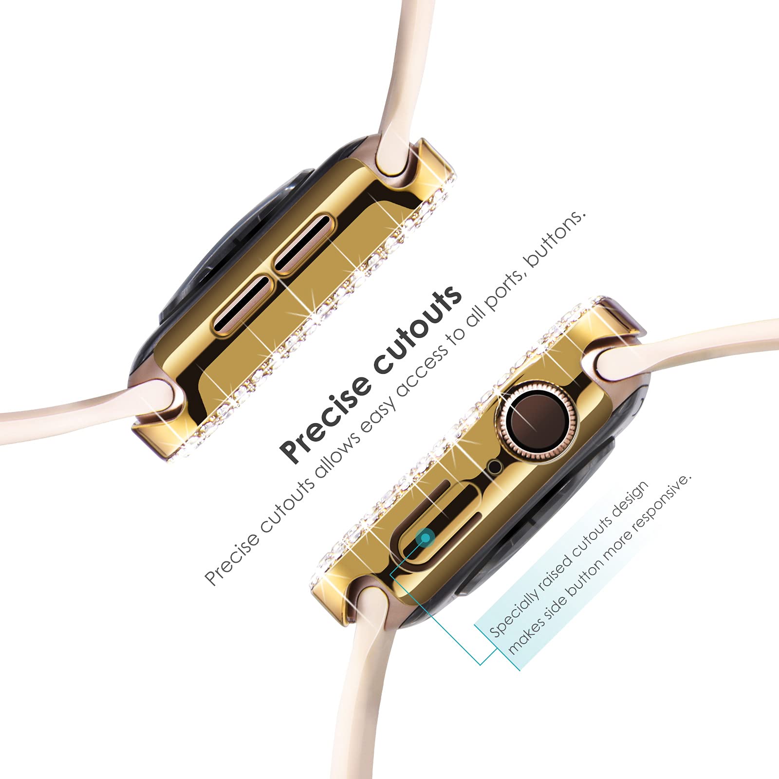 Kades Compatible For Bling Apple Watch Protective Case With Built In Screen Protector For Apple Watch 38Mm Iwatch Series 3 2 1 (