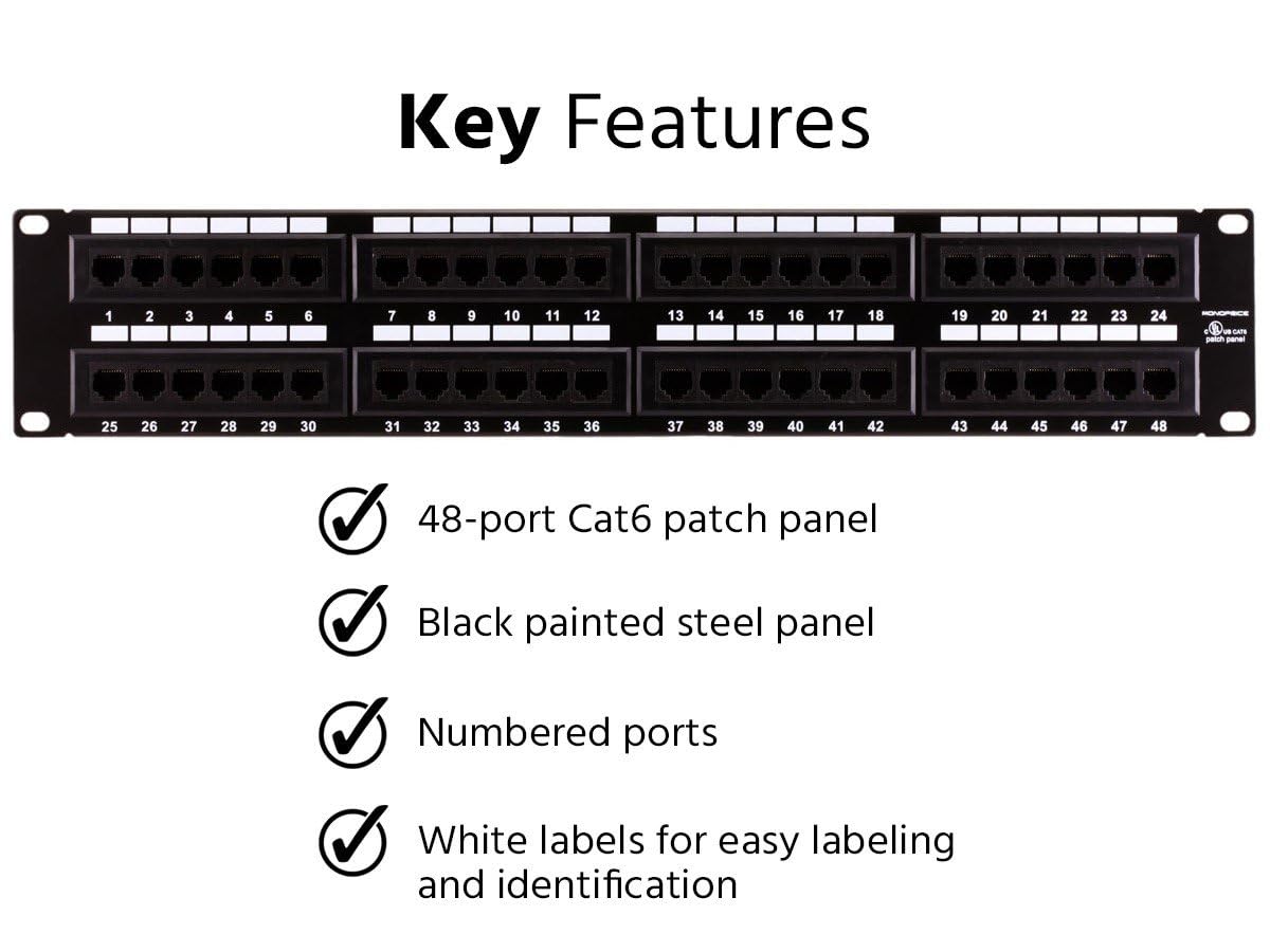 Monoprice Cat6 48 Port Patch Panel 110 Type, 568A/B Compatible, 2U Rac ...