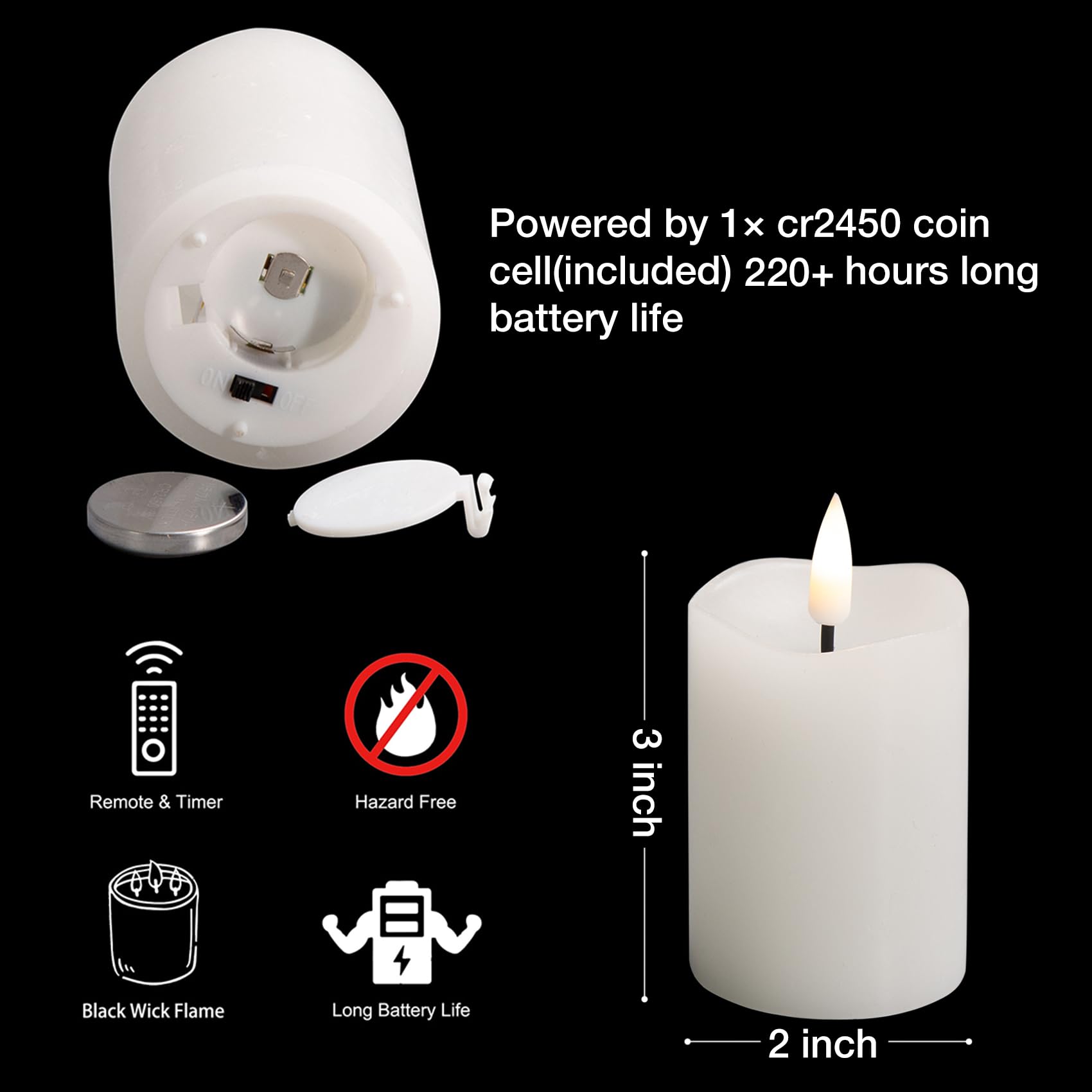 Eywamage White Flameless Votive Candles With Remote Batteries, 2X3 Inch Flickering Small Led Wax Pillar Candles 6 Pack