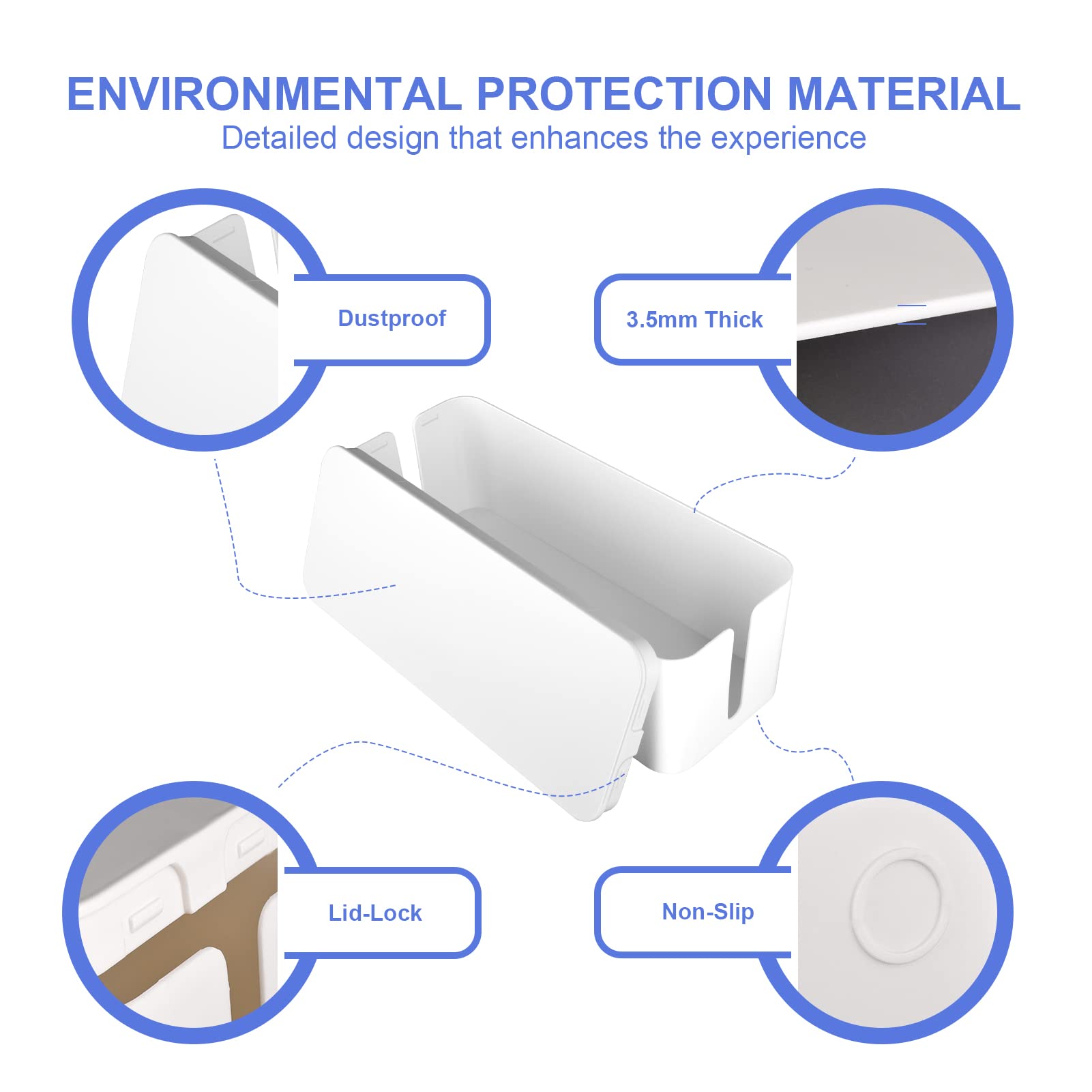 Chouky Cable Organizer Box Set Of Three, Power Cover Cord Holder Surge Protector For Desk (White)