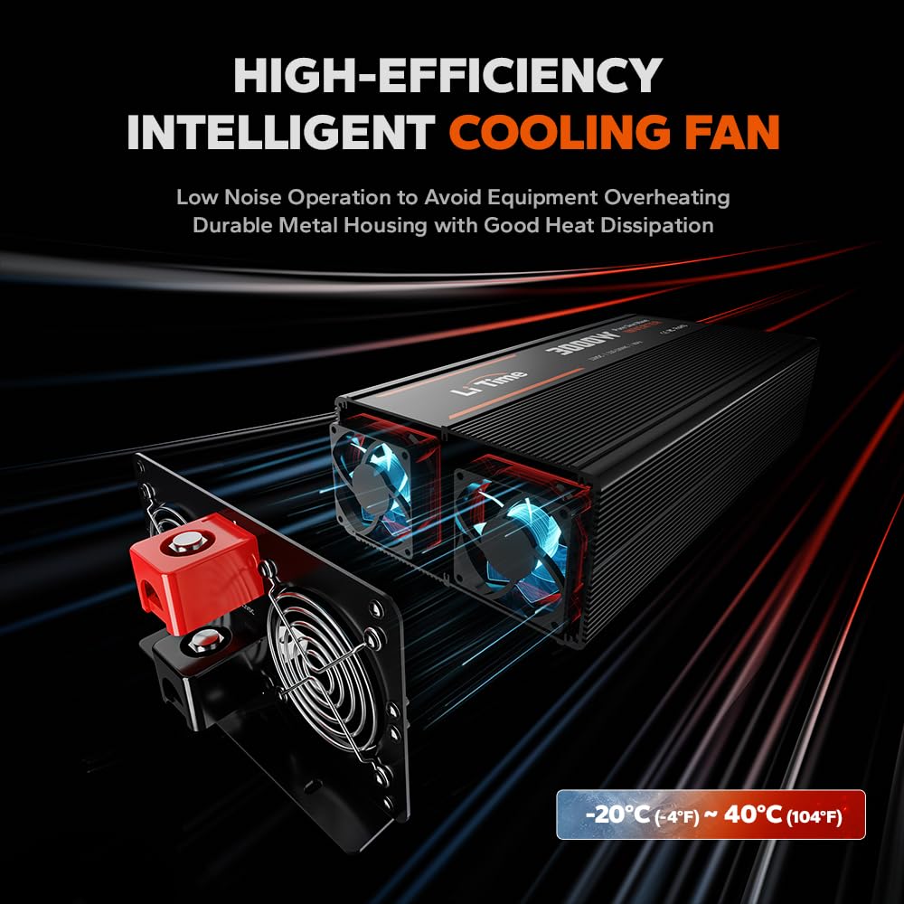 Litime 3000W Pure Sine Wave Inverter 12V Dc To 120V Ac Converter With Remote Control, Surge 6000W, Built-In 4 Ac Outlets, Usb Po