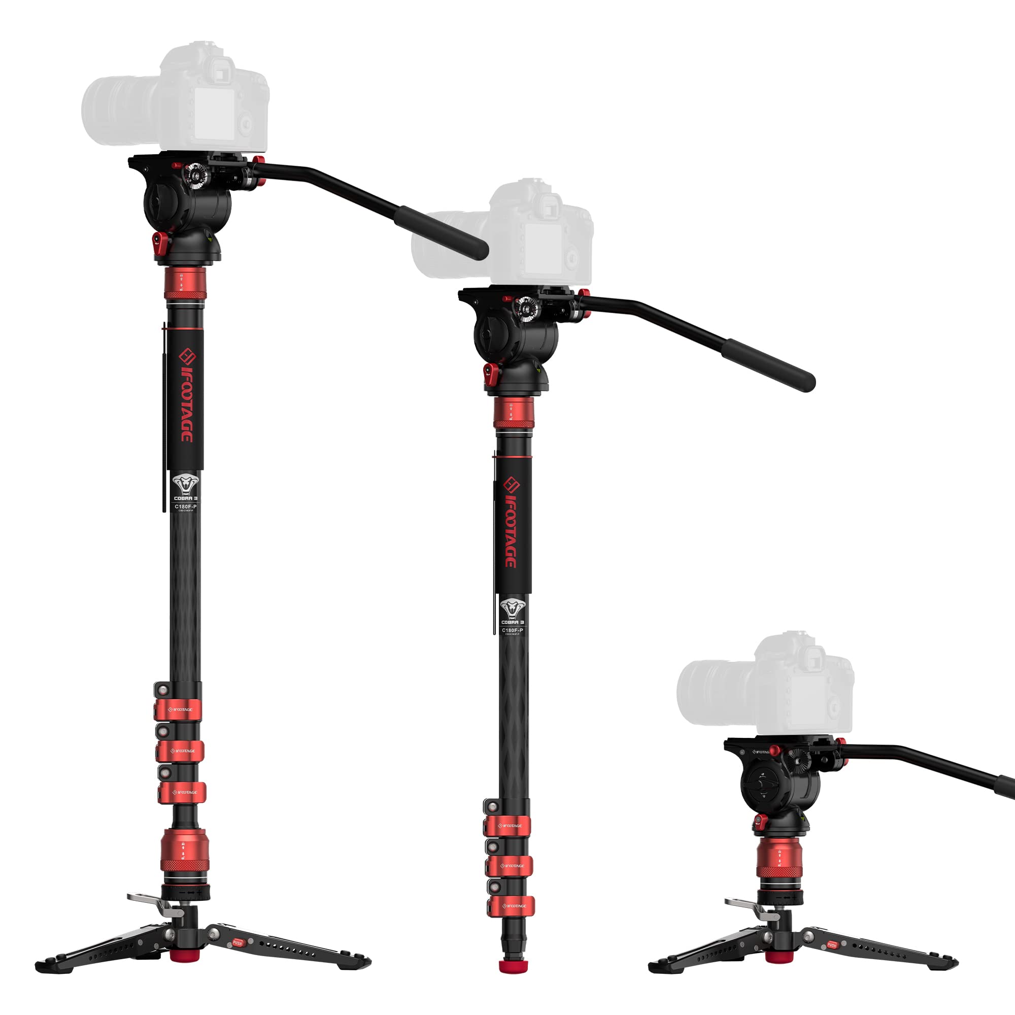 Ifootage 71'' Monopod With Fluid Head, Monopod For Cameras With Video Head, Carbon Fiber Vamera Monopod With Fluid Head, Outdoor