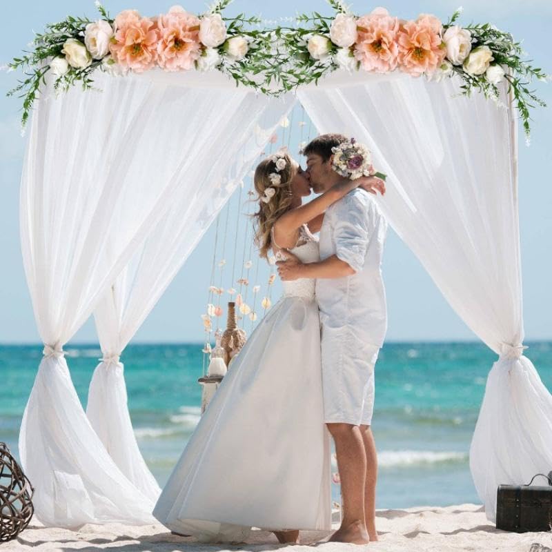 Fuhsy White Chiffon Curtains 2 Panels Sheer Backdrop Curtains 10X10 Ft Chiffon Backdrop Drapes Wedding Backdrop Curtain Semi She