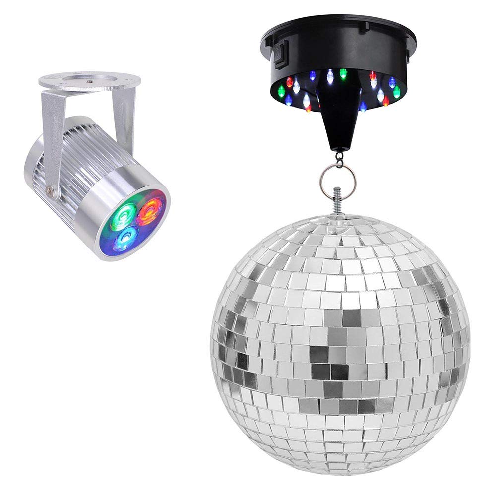 Yescom 12 Mirror Disco Ball w/ 6RPM Rotating Motor & 3W Multicolors LED Pinspot Spot Light Kit Home Party Club Lighting