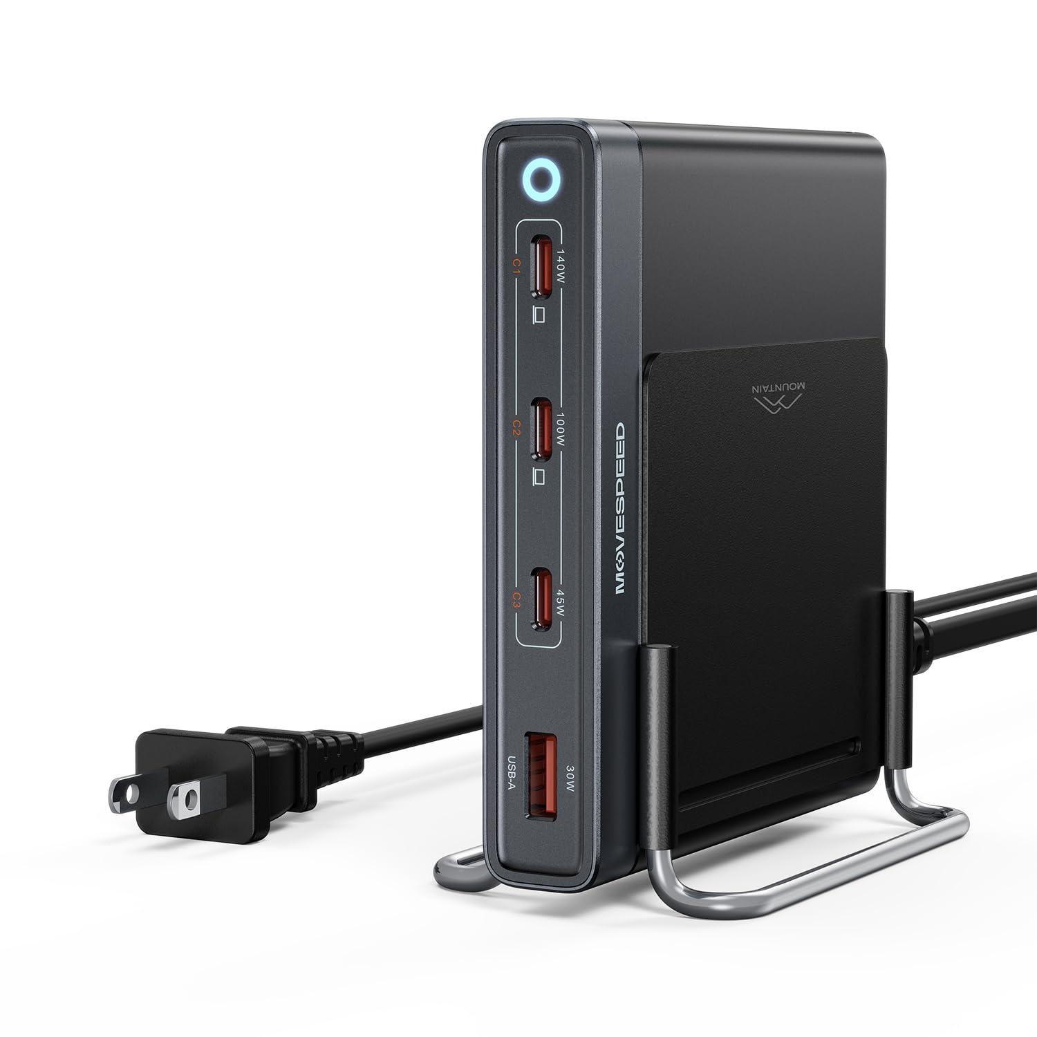 MOVESPEED 165W 4 Port Slim GaN Charging Station, 140W Single Port USBC Fast Charger with Detachable 5ft Cable & 2 Stands for La