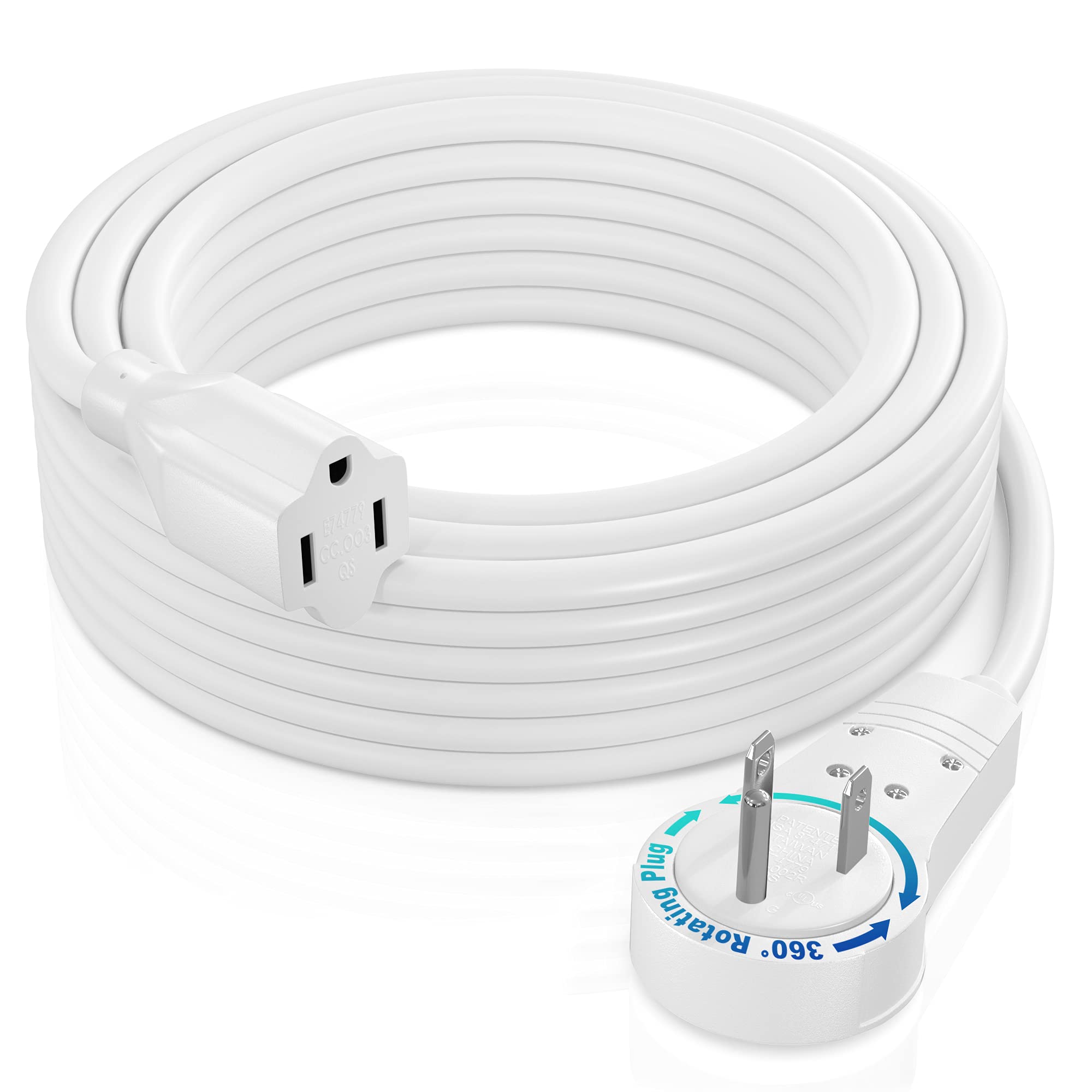 Maximm Extension Cord 30 Foot White Flat Plug, 360