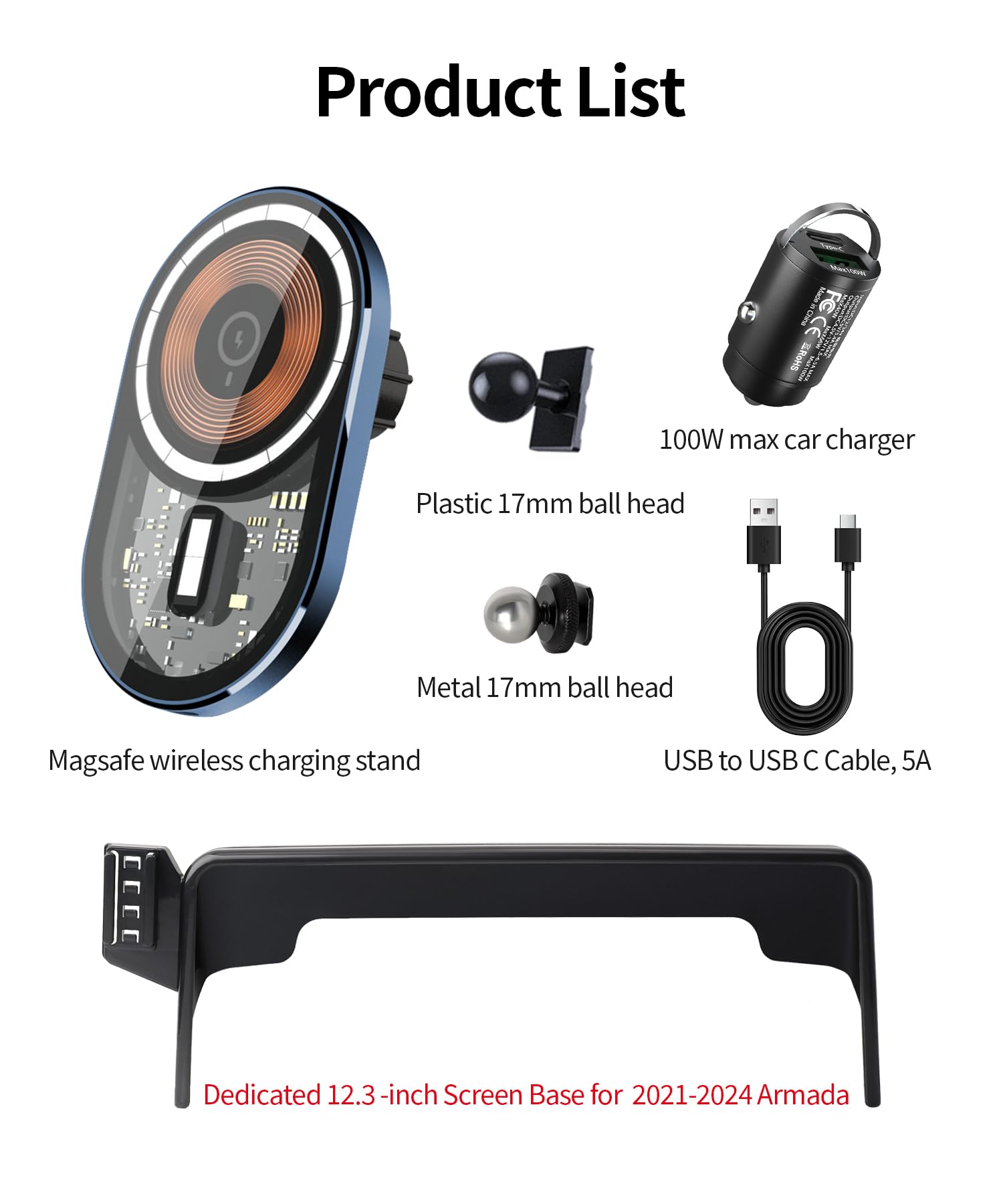 Masergogo Wireless Charging Car Phone Holder For Nissan Armada 2021-2024 Accessories 12.3 Inch Screen Fixed Clip,360 Rotation Ca