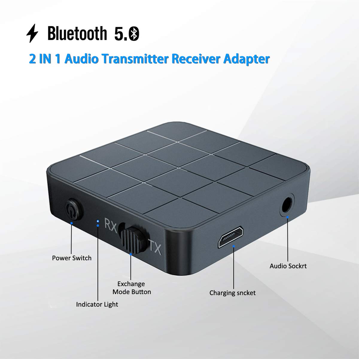 Vr-Robot Bluetooth 5.0 Audio Transmitter Receiver Adapter, 2-In-1 Wireless 3.5Mm Aptx Low Latency Stereo Audio Adapter For Home
