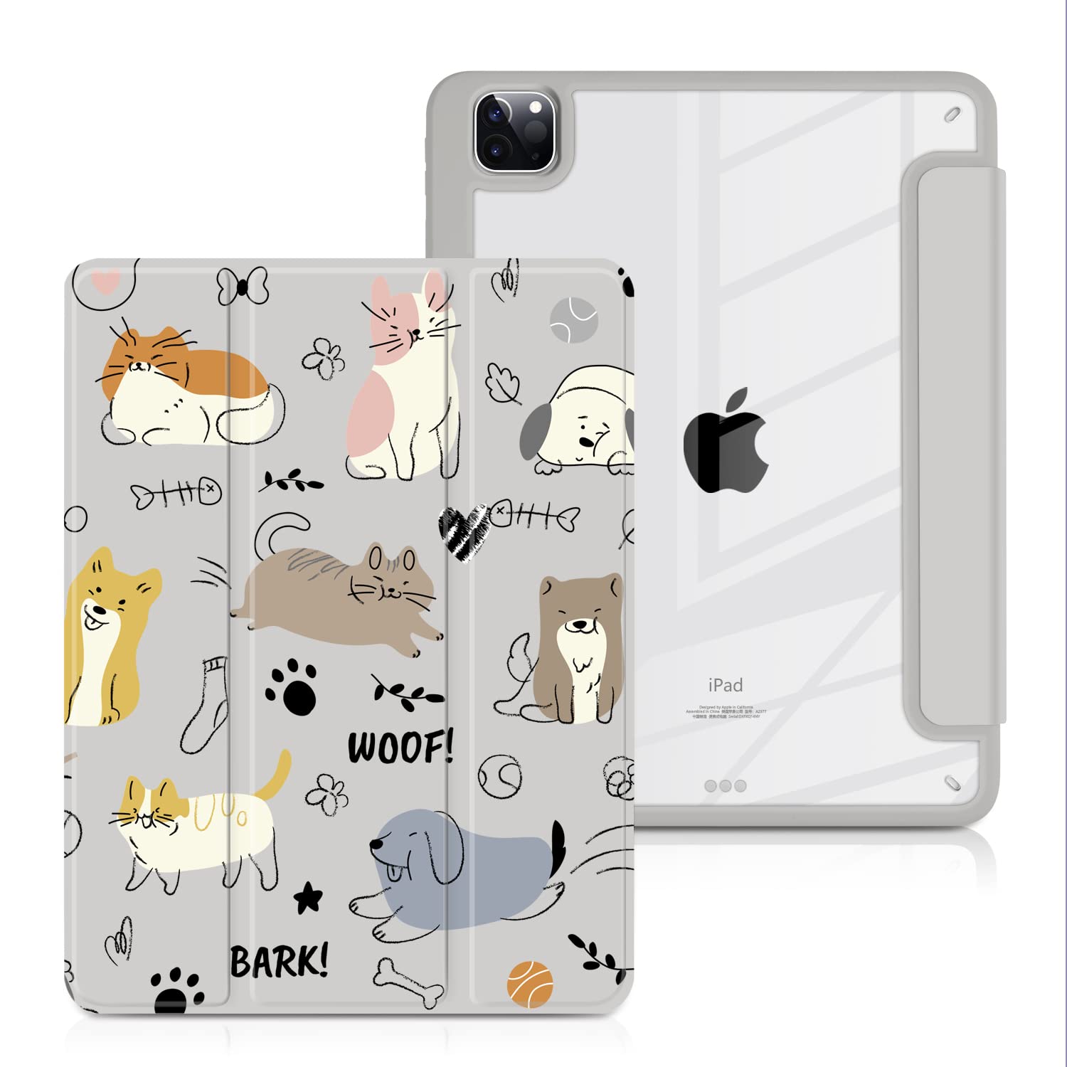 Batianda Hybrid Case For Ipad Air 13 Inch 2024 /Ipad Pro 12.9 Inch 2022 M2 2021 5Th / Ipad Pro 12.9' 4Th/3Rd Gen [Built In Pencil Holder] Shockproof Cover With Clear Back Shell Tpu Bumper, Cute Dogs