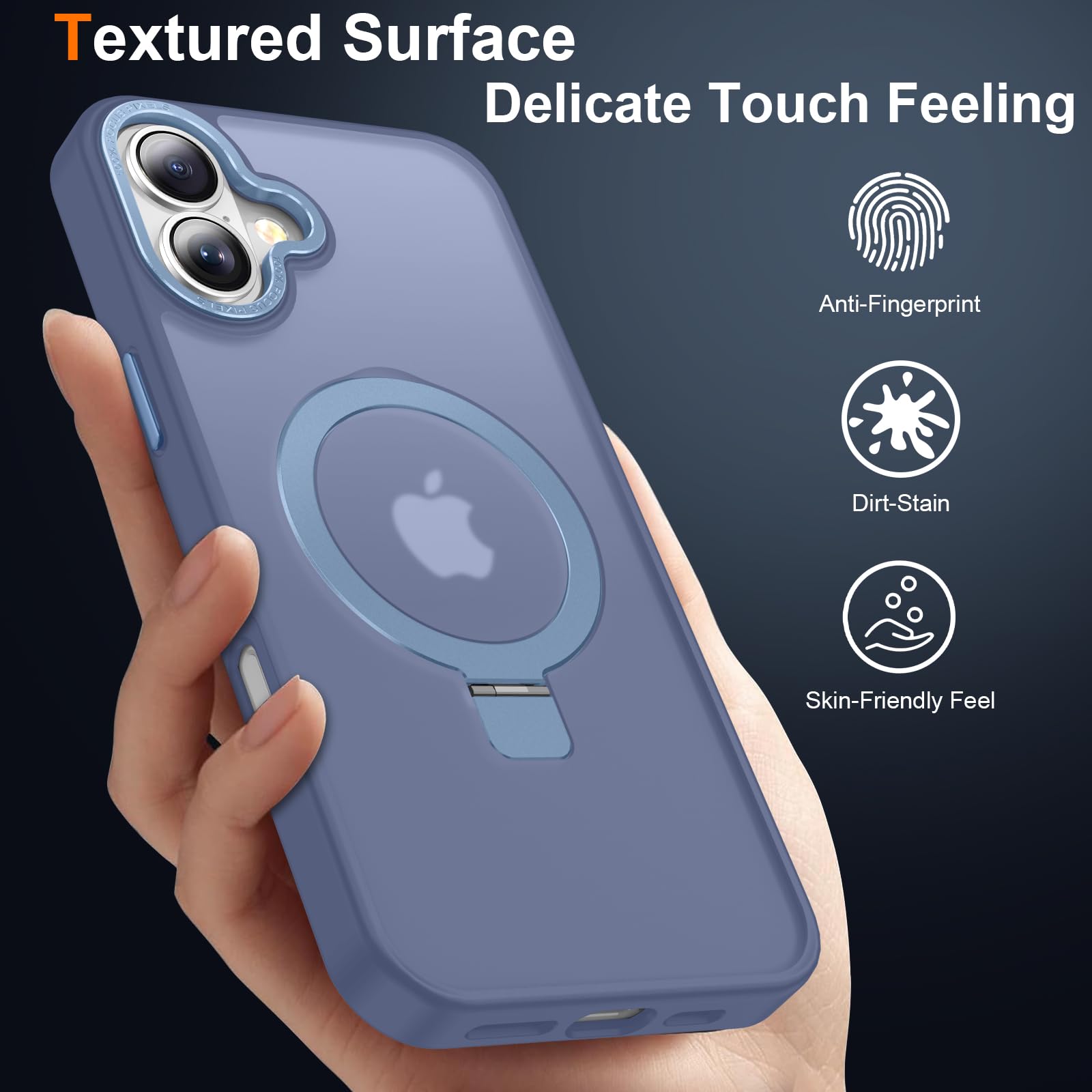 Lufanbis Magnetic For Iphone 16 Plus Case With Ring Stand, [10 Ft Drop Protection] [Velvety Touch] Slim Translucent Matte Back S