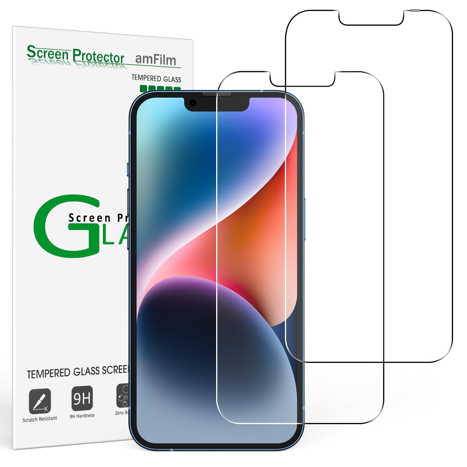 Amfilm Essential Screen Protector For Iphone 14 Iphone13 Iphone 13 Pro 6.1'', Premium 9H+ Tempered Glass, Anti Scratch, Hd Clear