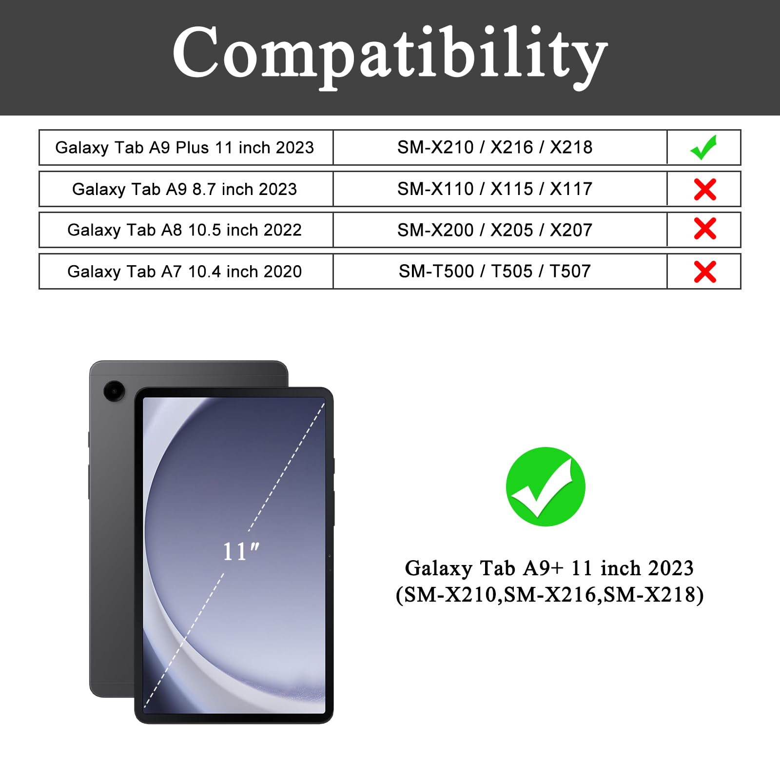 Soke Case For Galaxy Tab A9+/A9 Plus 11 Inch 2023, Shock Proof Smart Folio Stand Case, Multi  Viewing Angles, Soft Tpu Back Cover For Samsung Galaxy Tab A9+ Tablet [Sm X210/X216/X218], Dark Grey