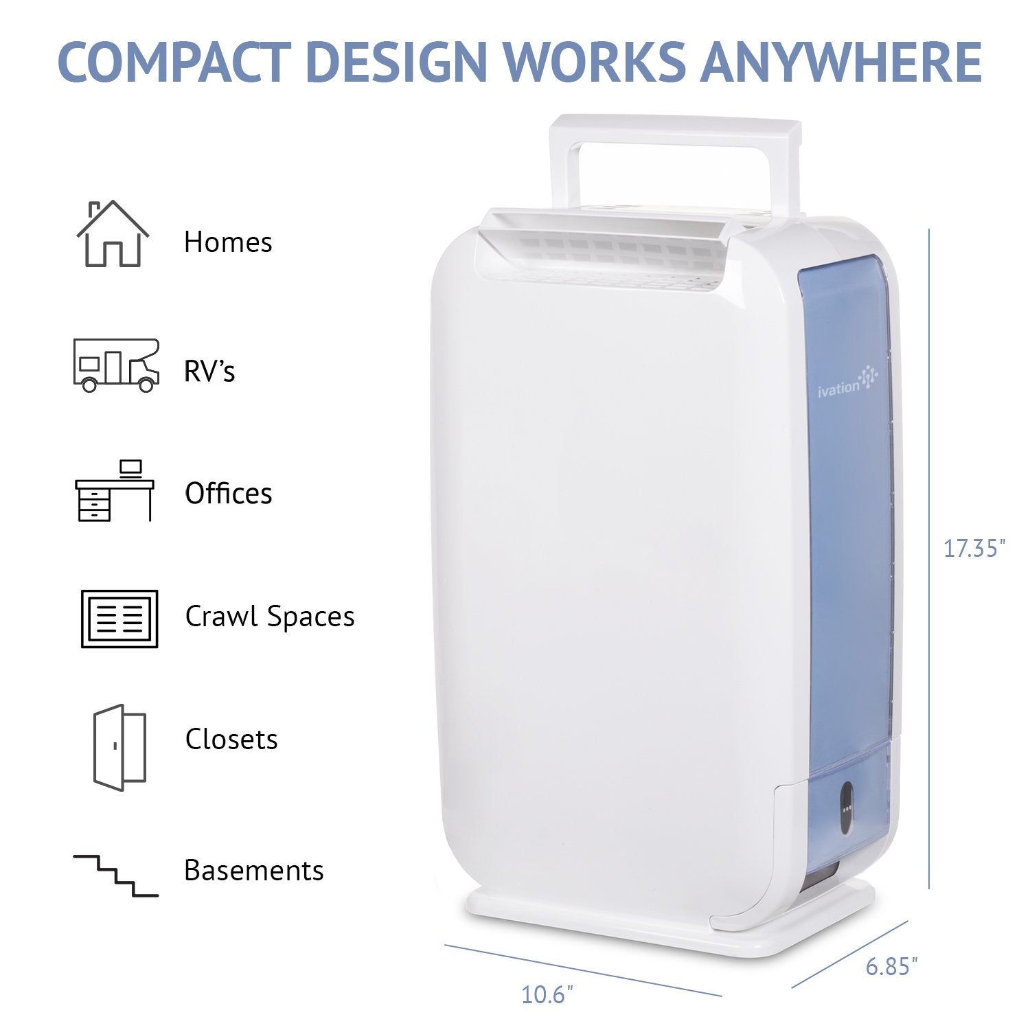 Ivation 13 Pint Small Area Desiccant Dehumidifier Compact And Quiet   With Continuous Drain Hose For Smaller Spaces, Bathroom, A