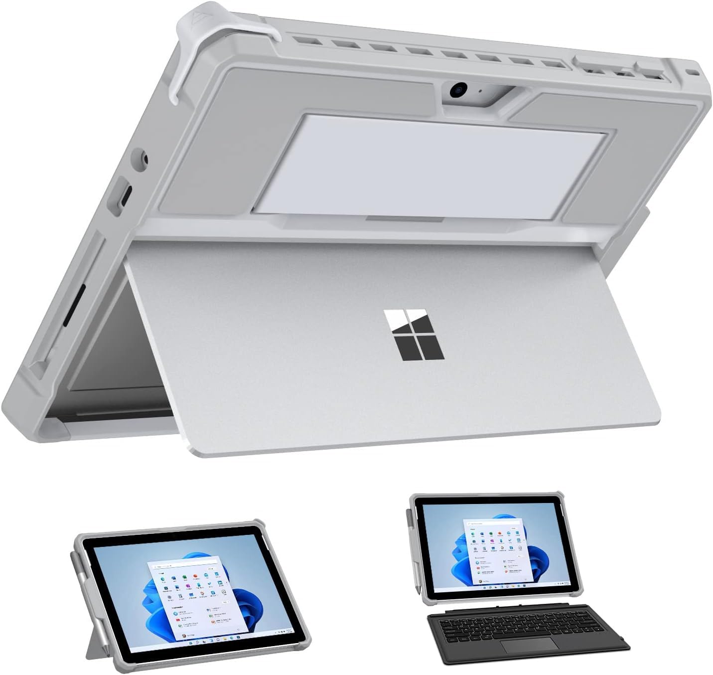 MoKo Case Fit Microsoft Surface Go 4 /Surface Go 3 / Surface Go 2 / Surface Go Case, All in One Protective Cover Case with Pen Holder Hand Strap, Compatible with Type Cover Keyboard, Sliver Gray