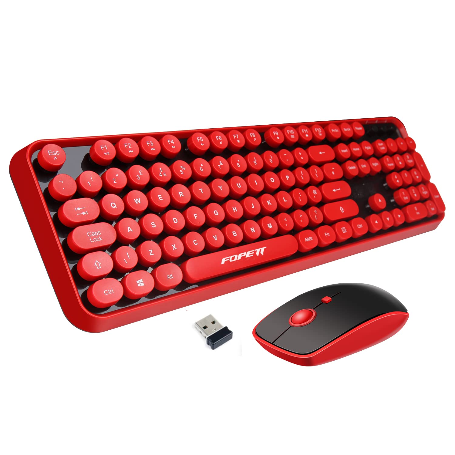 Fopett Wireless Keyboard And Mouse Combo, 104 Keys Full Sized 2.4 Ghz Round Keycap Colorful Keyboards, Usb Receiver Plug And Pla