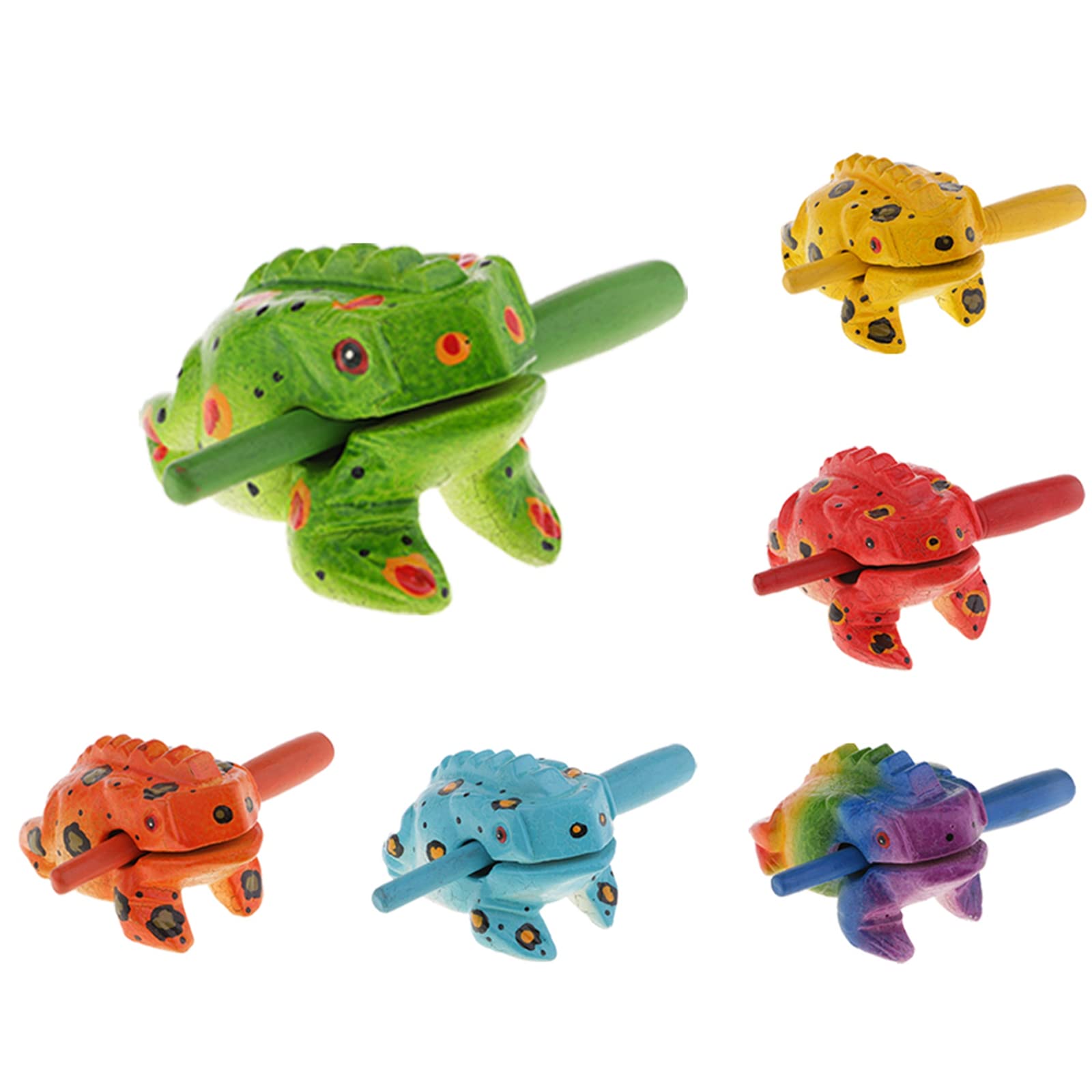 3.5'' Wooden Frog Guiro Rasp Instrument   Percussion Musical Tone Block Craft (Painted Rainbow)