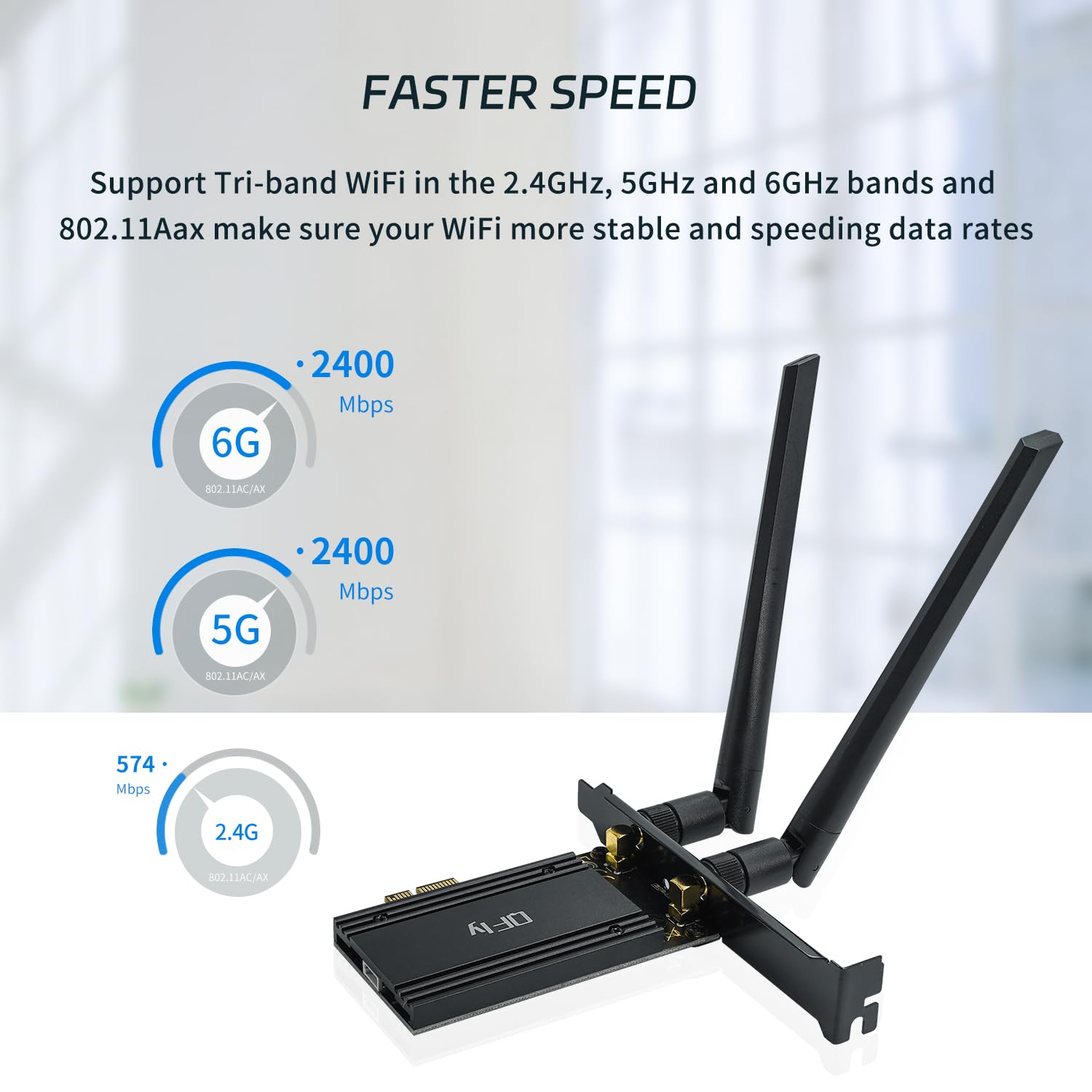 Qfly Pcie Wifi 6E Card, Ax210 Network Card Adapter For Pc Gaming, Bluetooth 5.3, Tri Band (802.11Ax) 5400Mbps 6Ghz Wireless Lan