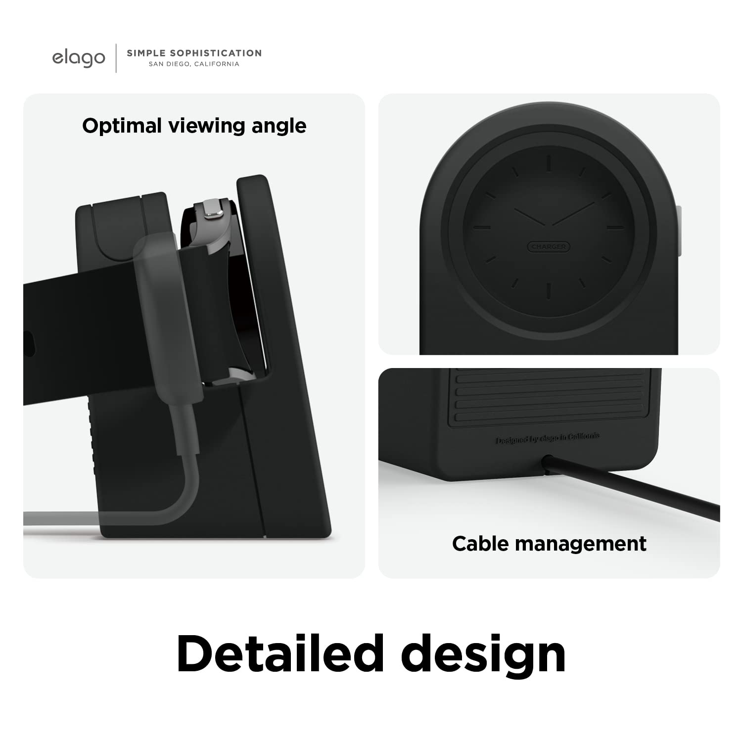 Elago Clock Watch Charger Stand Compatible With Samsung Galaxy Watch 4/4 Classic / 3 / Active (40~46Mm) - [Black] [Charging Cabl