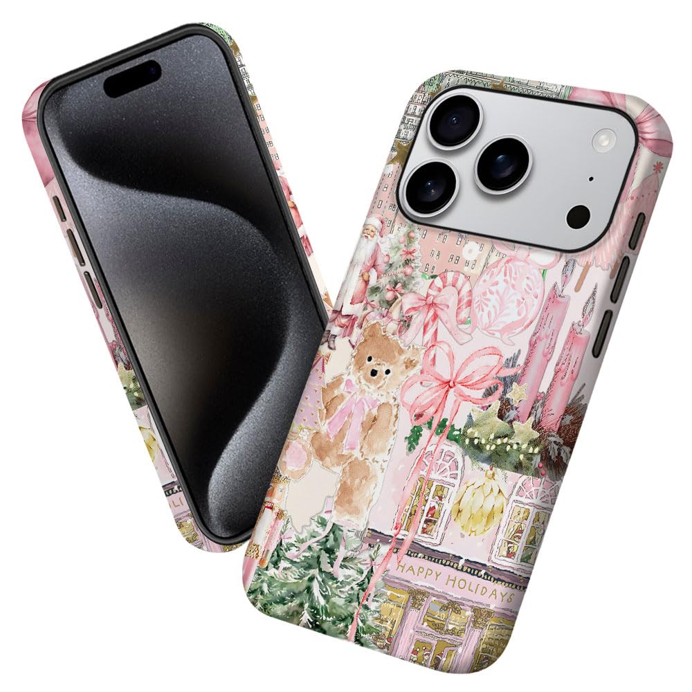 Case for iPhone 17 Pro,Pink Tree Christmas Holiday Phone Case Military-Grade Drop Protection Cover for Women Girl - Frosted