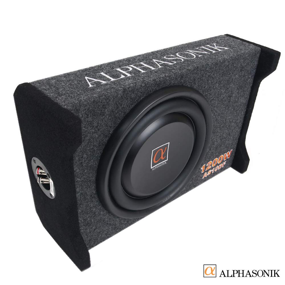 Alphasonik As10Df 10 1200 Watts 4-Ohm Down Fire Shallow Mount Flat Enclosed Sub Woofer For Tight Spaces In Cars And Trucks, Slim