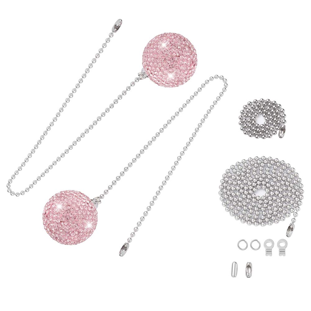 2 Pieces Light Rose Rhinestone Clay Beads Pull Chain Rhinestone Ball Pull Chain Extension For Ceiling Fan Light Pendant Decorati