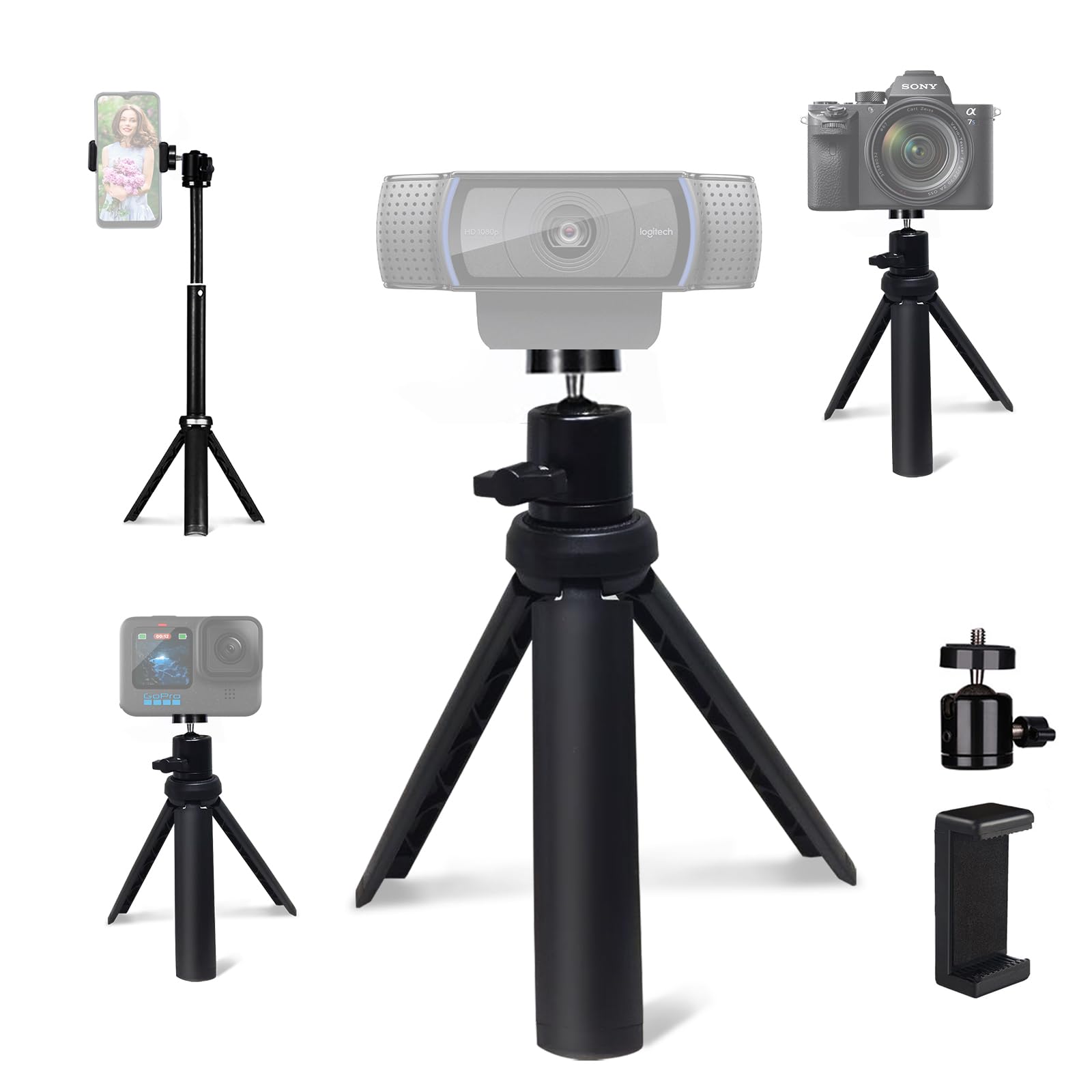 Nexigo Lightweight Mini Tripod For Camera/Phone/Webcam, Extendable Stand, For Nexigo Logitech Webcam C920 C922 C925E C922X C930E C930 C615 Brio And Other Devices With 1/4' Thread