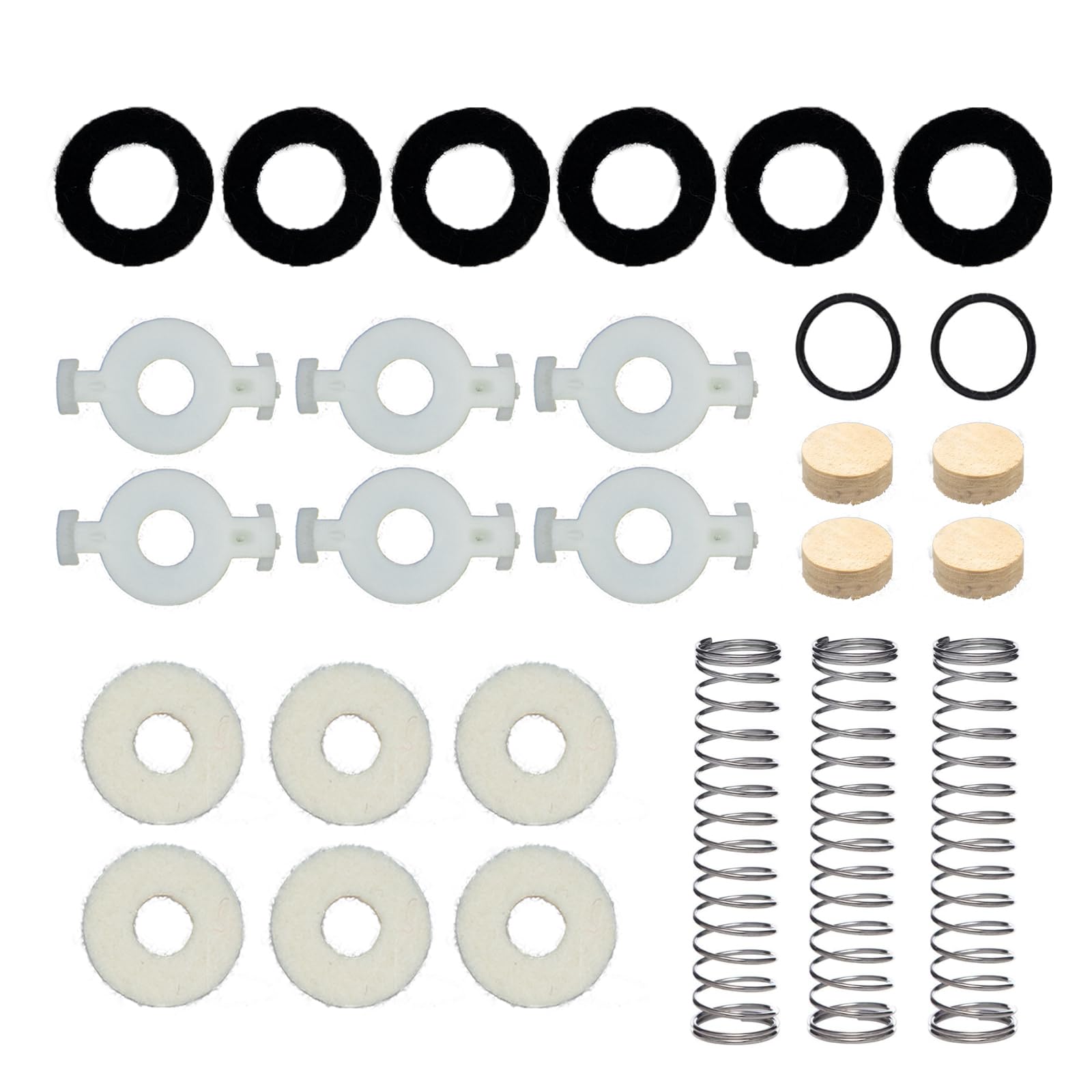 Cashbeat Trumpet Repair Kit, Trumpet Replacement Parts, Includes 6 Valve Guides, 12 Felt Washers, 4 Water Key Corks, 3 Valve Spr