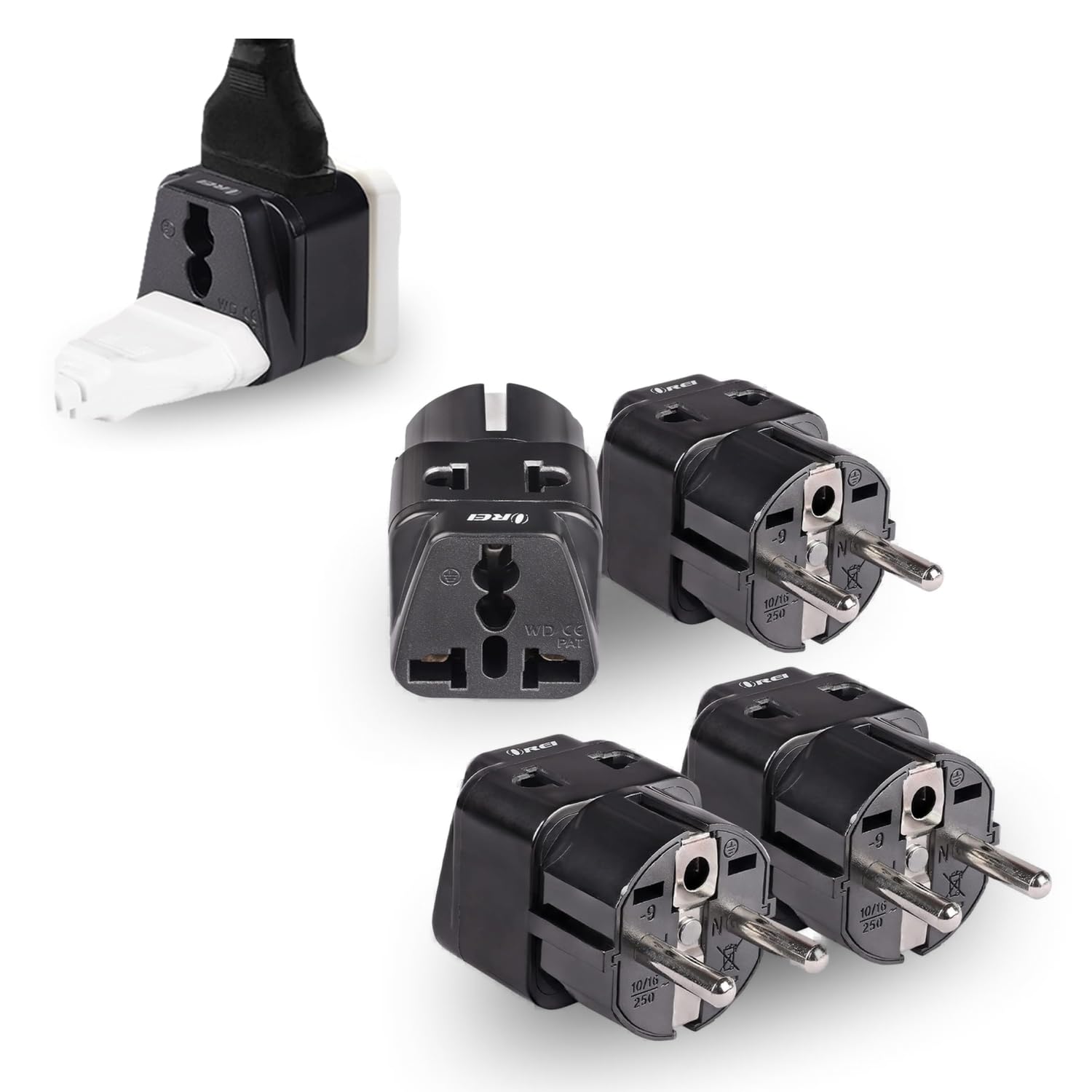 Orei European Adapter Plug, Travel Adaptor For Europe Schuko Countries 2 In 1, For Germany France Iceland Netherlands Russa Gree