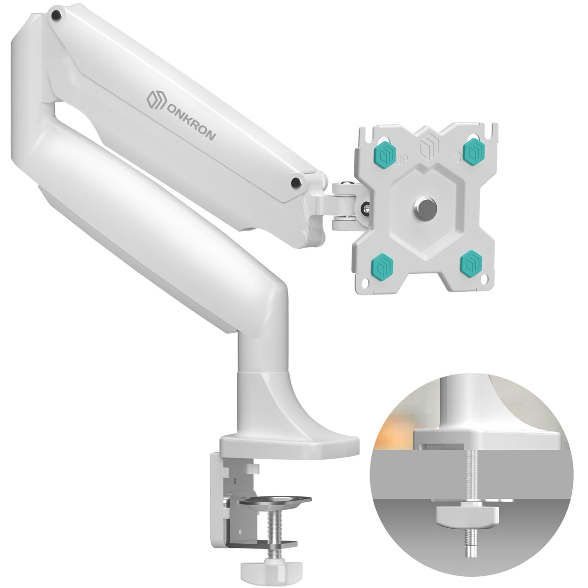 Onkron Single Monitor Arm White For 13 32 Inch Screens, Desk Mount Monitor Stand Up To 19.8 Lbs   Gas Spring Monitor Arm For Des