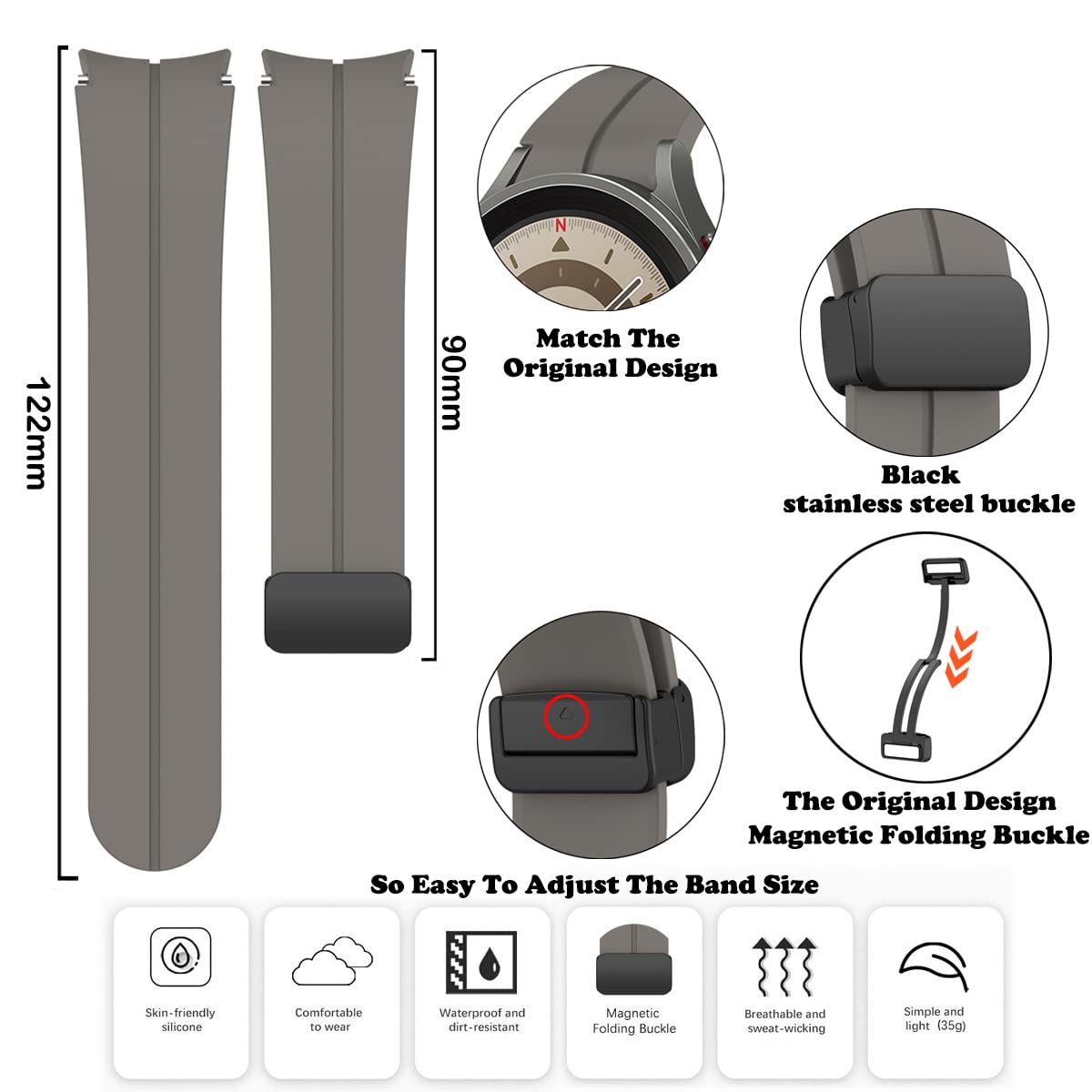 Galaxy Watch 5 Pro Bands 45Mm/Galaxy Watch 5 Bands 44Mm 40Mm, No Gap Silicone Sport Bands Compatible With Samsung Galaxy Watch 5