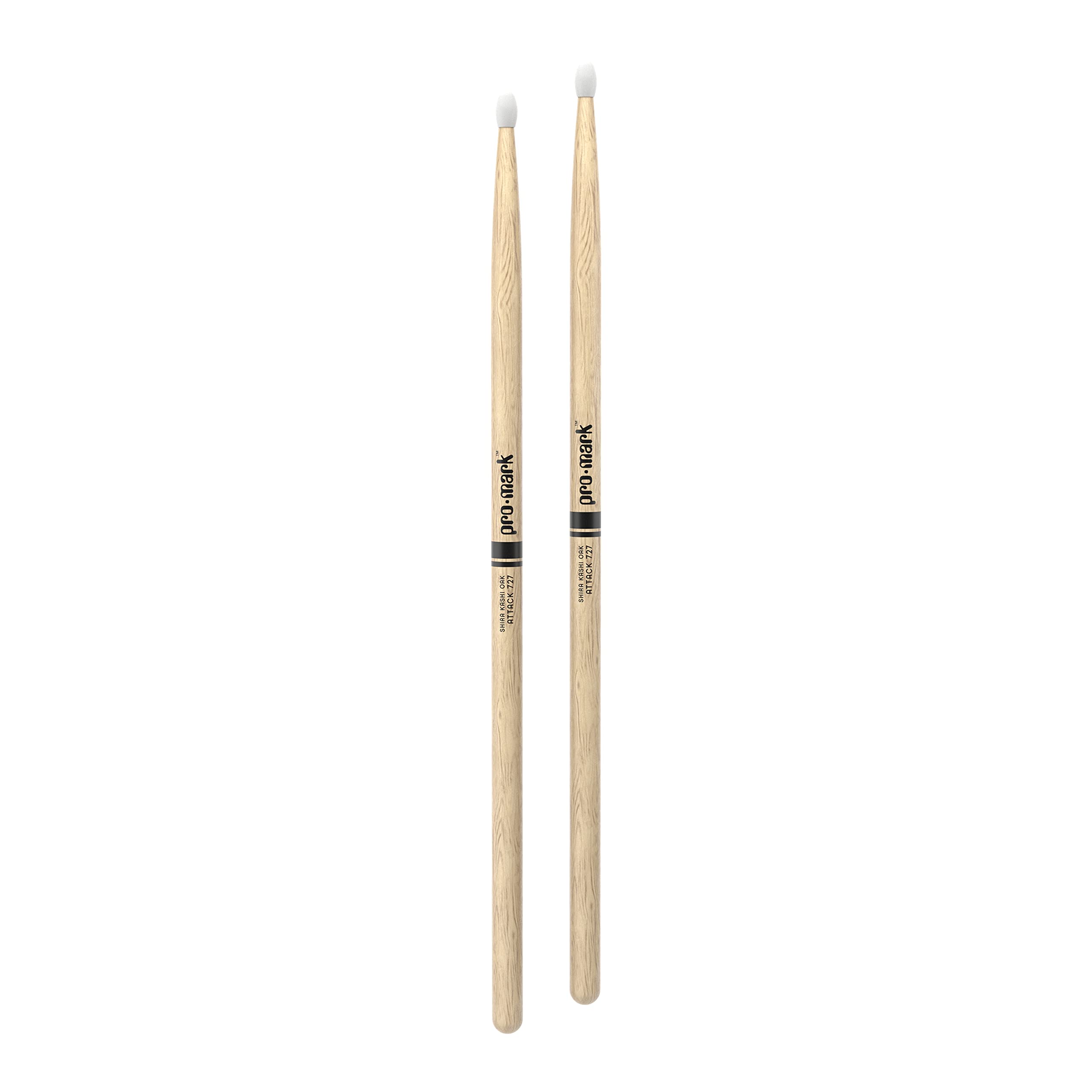 Promark Drum Sticks   Classic Attack 727 Shira Kashi Oak Drumsticks, Oval Nylon Tip, One Pair