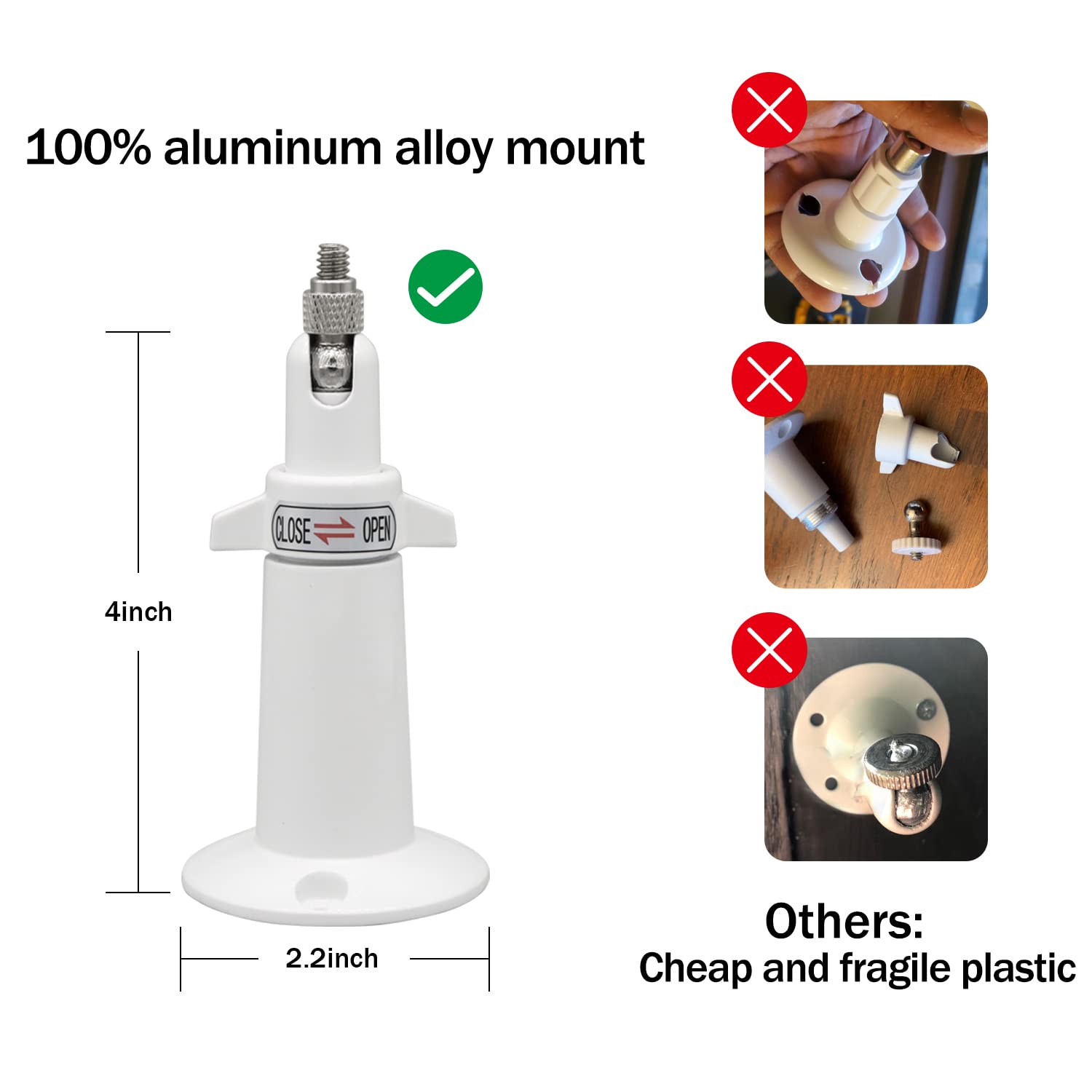 (Metal 2 Pack) 360 Degrees Adjustable Security Wall Mount For Ring Stick Up Cam/Ring Indoor Cam(1St Gen)/Wyze Cam/Eufy Cam/Arlo Cameras, Fits All Cameras With Standard 1/4 Threaded Holes White