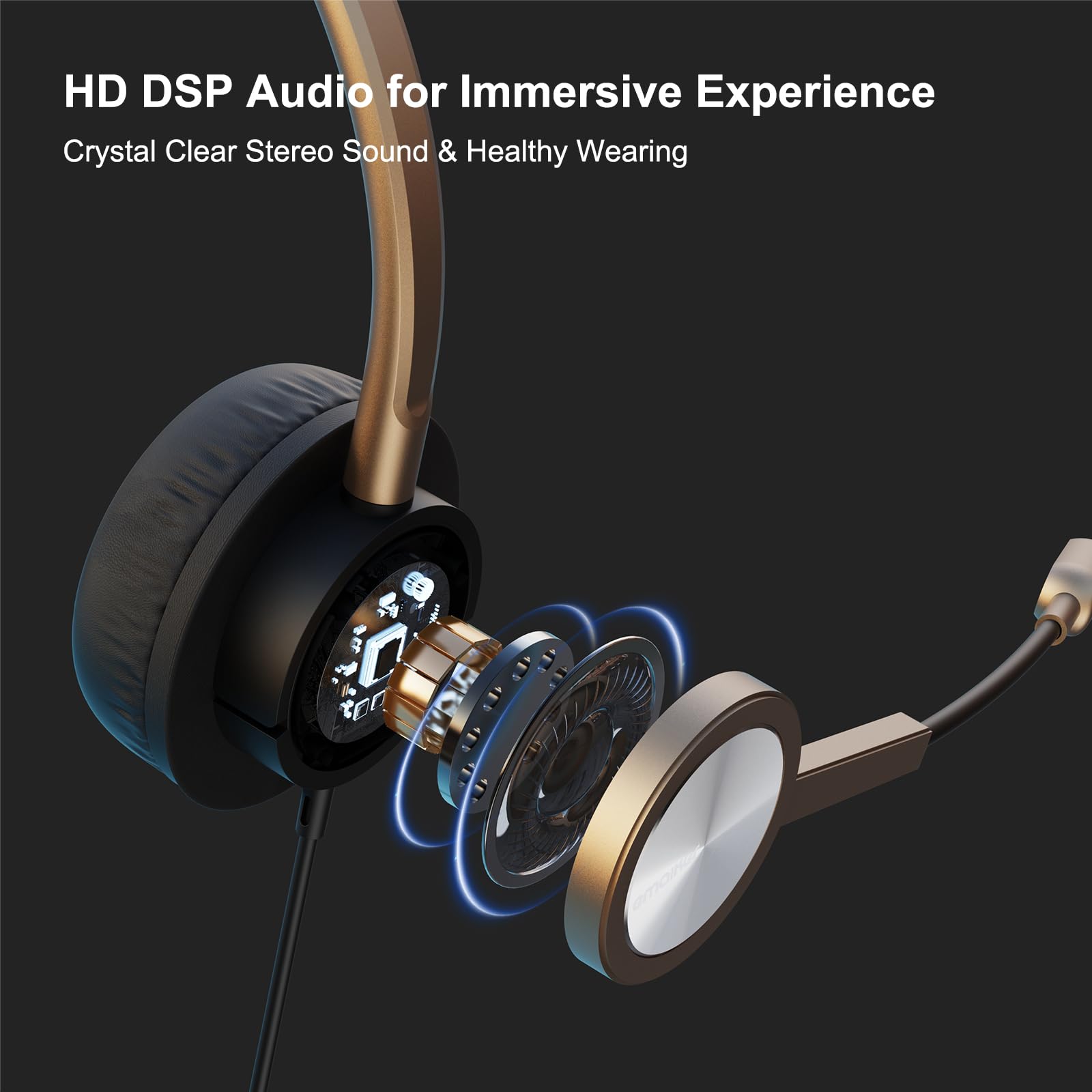 Usb Type C Headphones With Noise Canceling Microphone, Usb C Headset With Mic For Pc, Laptop, Lightweight Gold Headset For Call