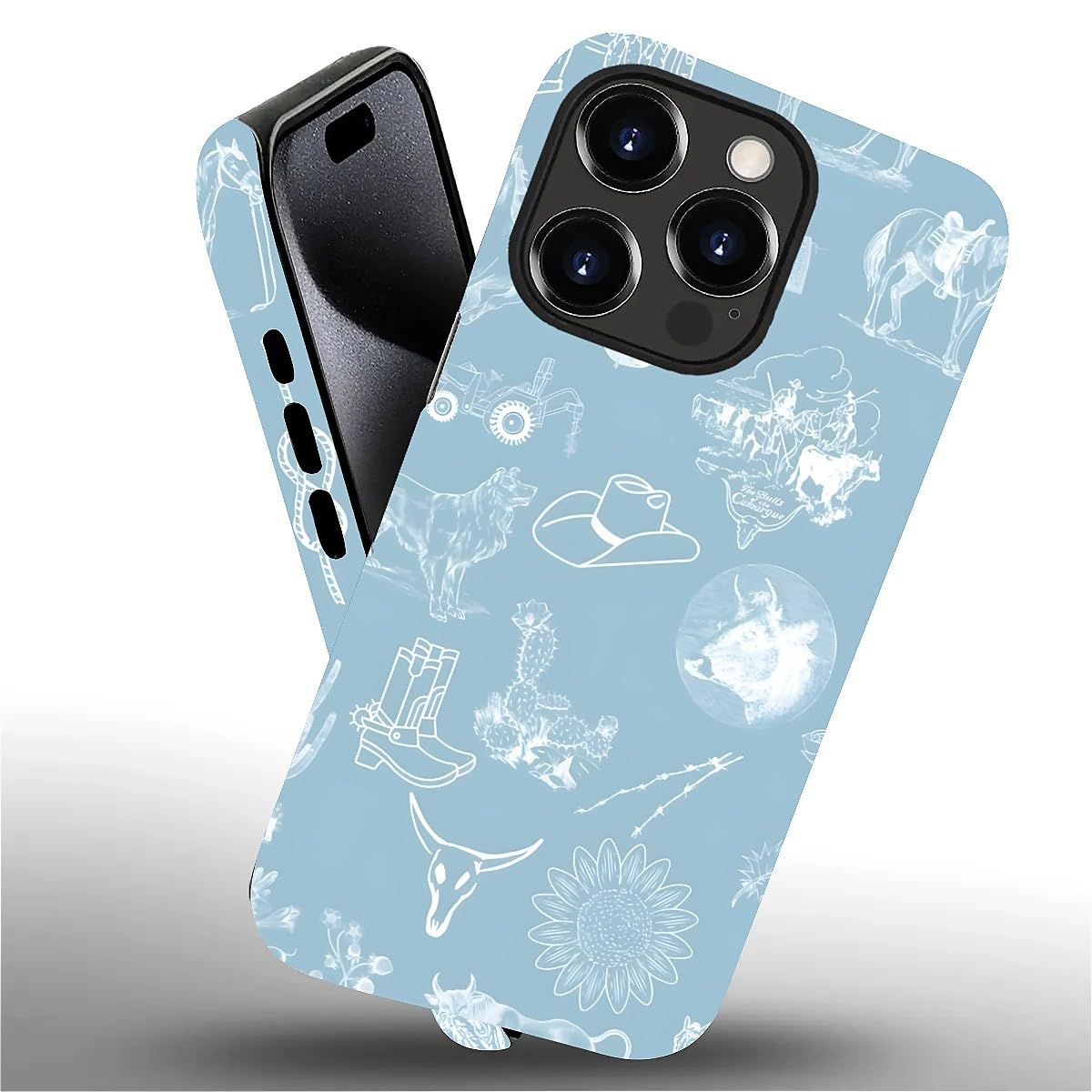 Akinmi Case For Iphone 15 Pro Max,Blue Shadow Horse Exquisitely Pattern Double Protective Phone Cover Cases Soft Silicone For Ip