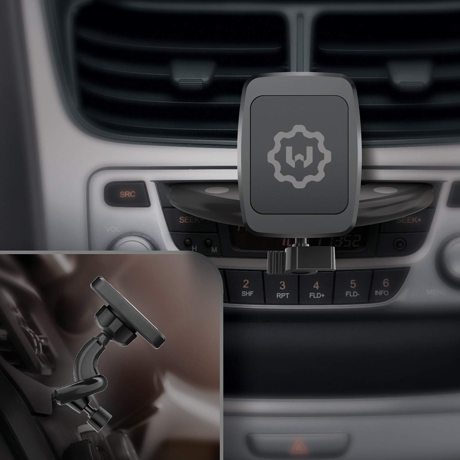 Wixgear Rectangular Head Universal Cd Slot Magnetic Car Mount Holder, For Cell Phones And Mini Tablets With Fast Swift-Snap Tech