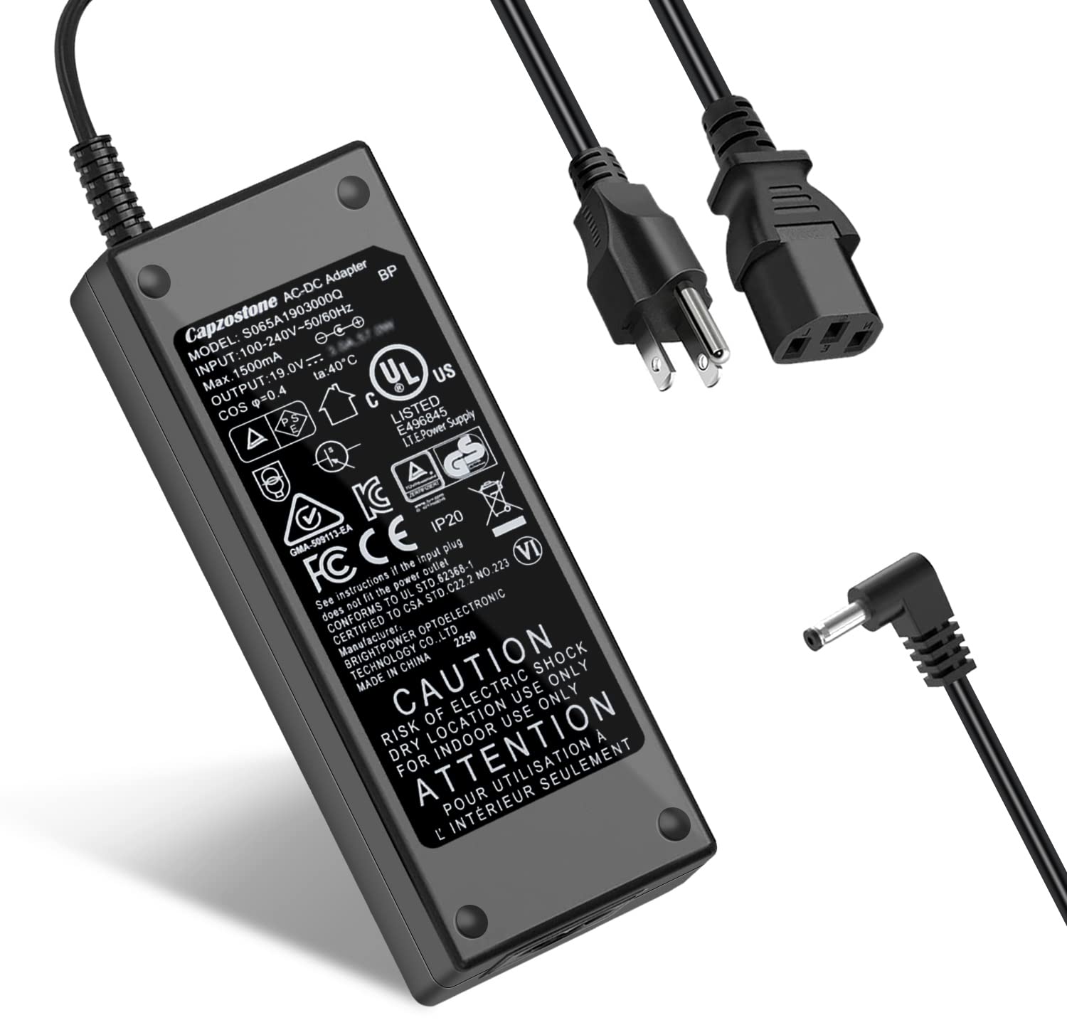 19V Laptop Charger For Gateway Gwtn156 1Bk Gwtn156 1Bl Gwtn156 4Bl Gwtn156 5Bk Gwtn156 7Bl Gwtn156 7Bk Gwtn141 4Bl Gwtn141 4Gr G