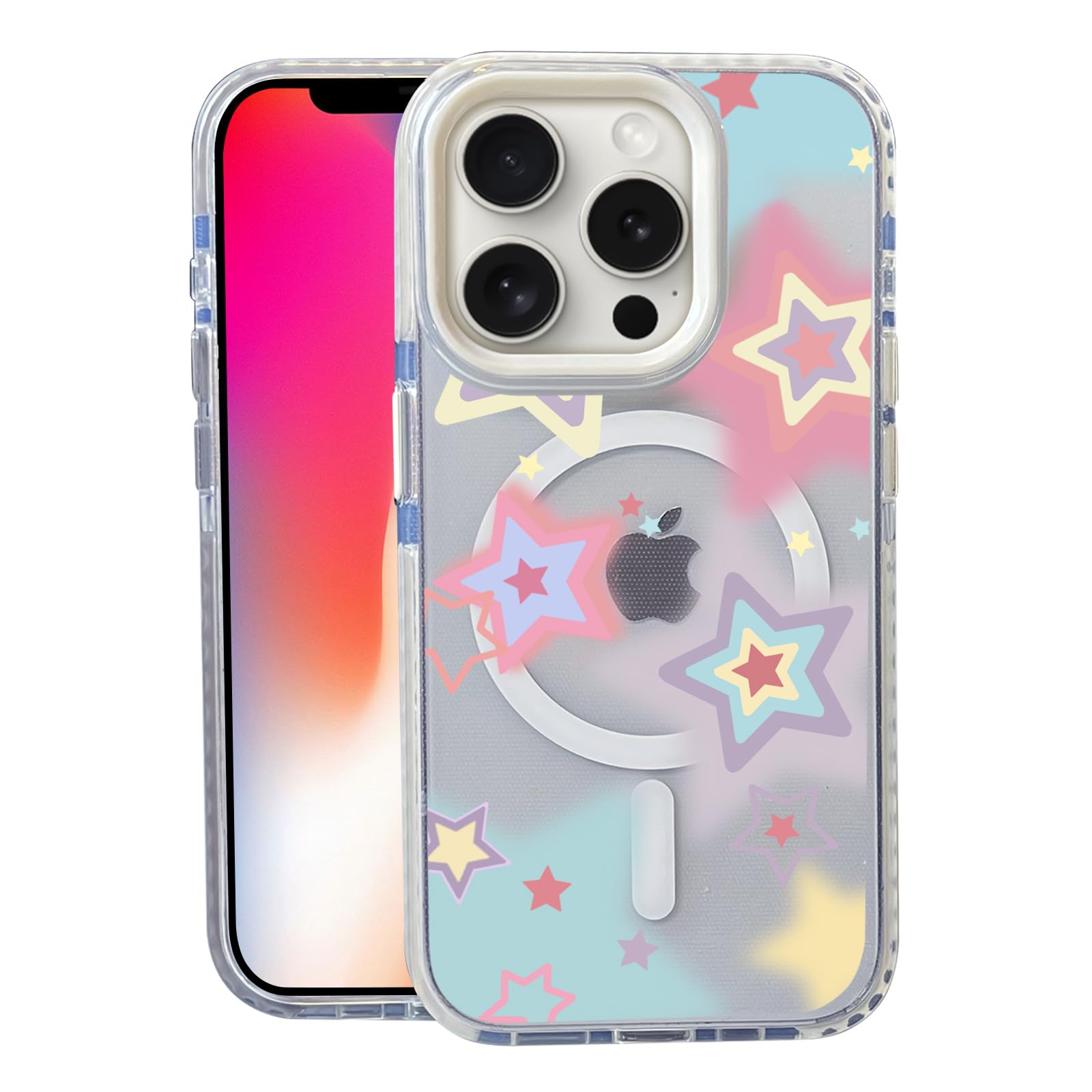 Nimeey Colorful Stars for iPhone 14 Pro Case,MagSafe Compatible,Matte Soft Slim Shockproof Cover,Anti-Fingerprint,Anti-Yellowing