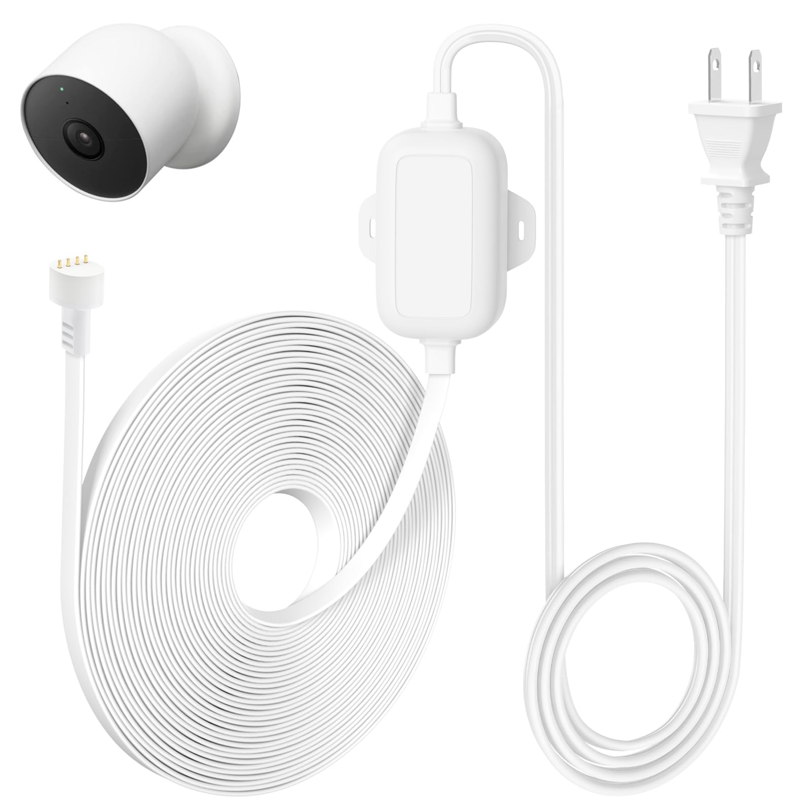 delilyn 30ft/9m Power Adapter for Google Nest Cam Outdoor or Indoor, Battery(2nd Gen), Weatherproof Power Cable for Nest Cam Con