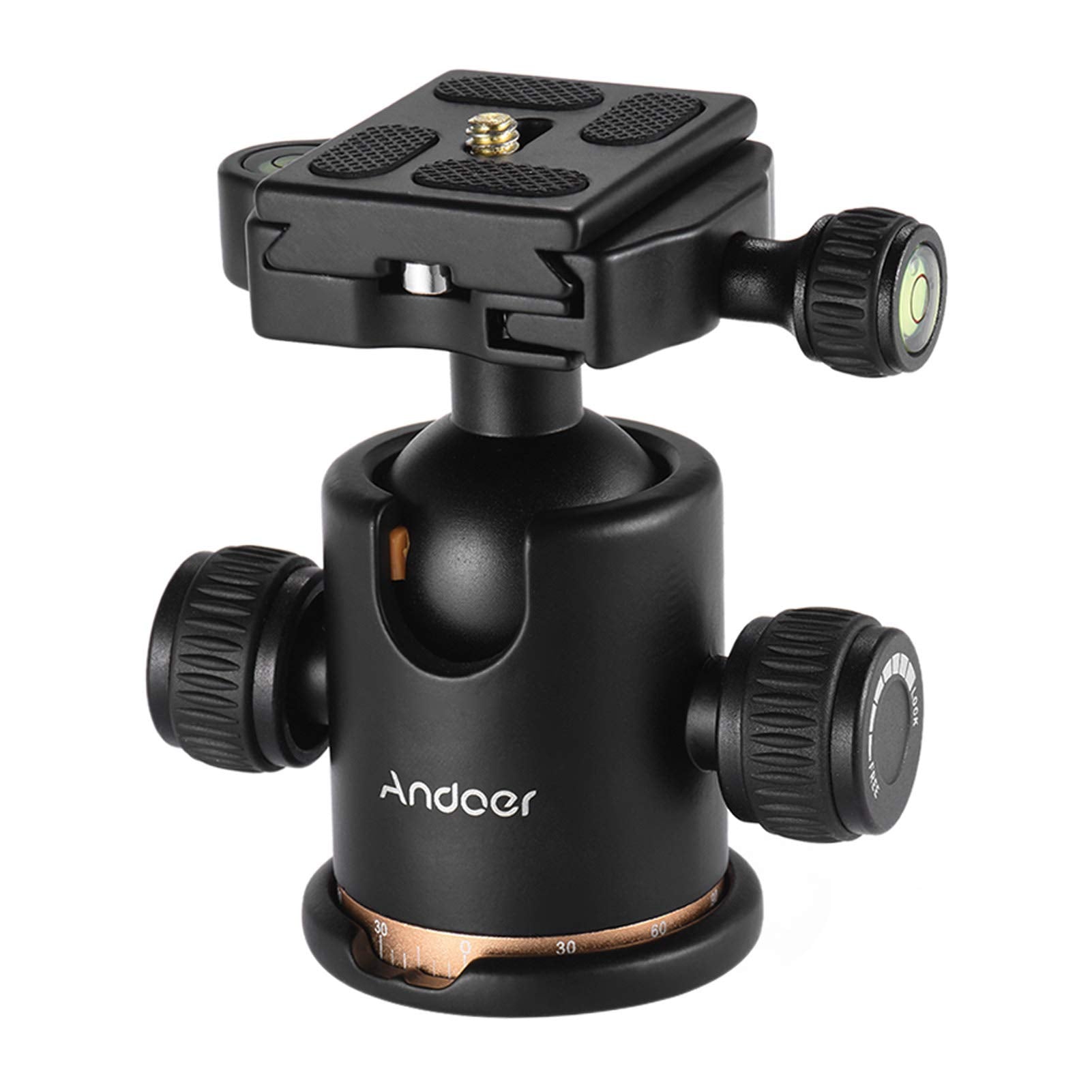 Andoer Tripod Ball Head, 360 Degree Rotating Panoramic Ball Head with Quick Release Plate 1/4 to 3/8 Screw Adapter Max 8kg/17.64