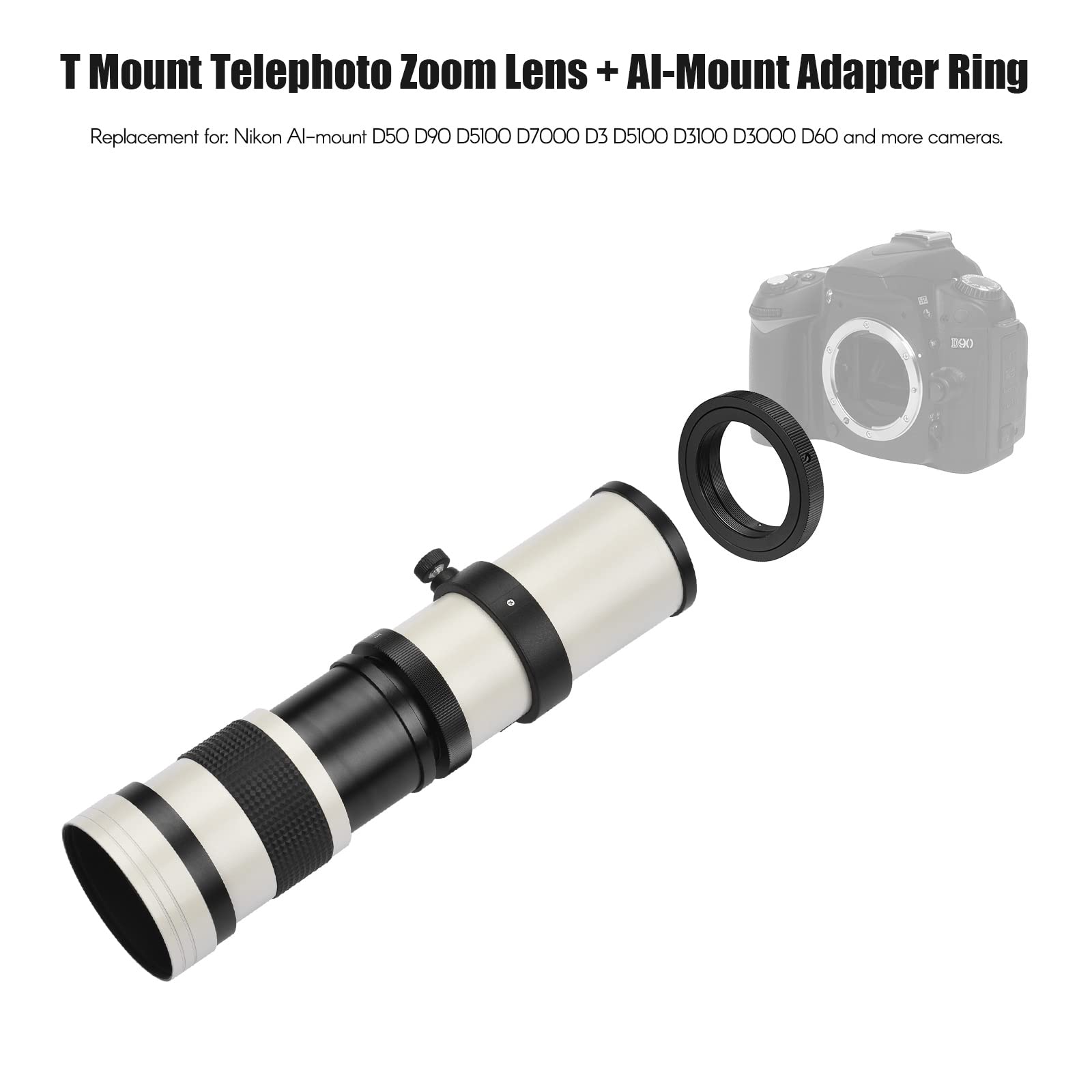 Andoer Camera Mf Super Telephoto Zoom Lens F/8.3 16 420 800Mm T2 Mount With Ai Mount Adapter Ring Universal 1/4 Thread Replaceme