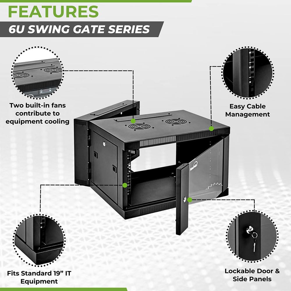 Navepoint 6U Server Cabinet With Hinged Back   21.6    Deep, 6U Server Rack Enclosure With Locking Glass Door, Wall Mount Rack W