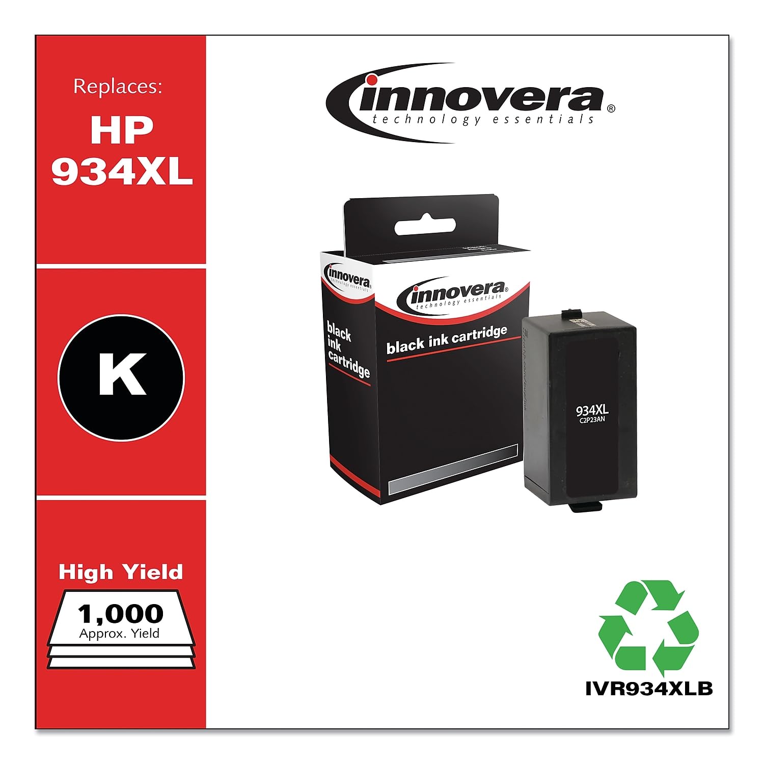 Innovera 934Xlb Remanufactured C2P23An (934Xl) High Yield Ink, 1000 Page Yield, Black