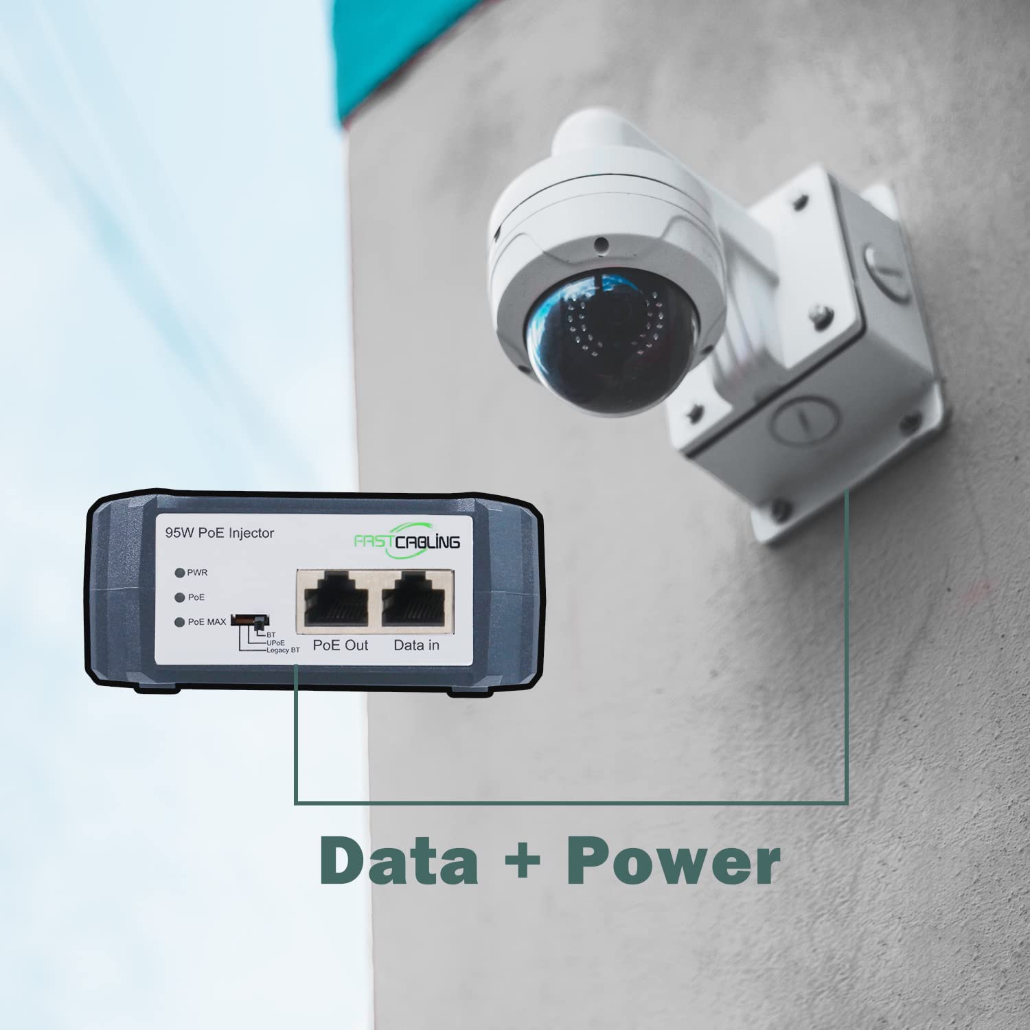 Fastcabling 95W Poe Injector, Ieee802.3Bt High Power, Upoe, Poh, Gigabit Network, Plug And Play, Wall Mount Design, Built In Psu