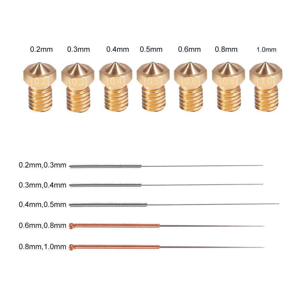 3D Printer M6 Nozzles With Cleaning Needles Kit, V6 V5 Brass Exruder Nozzle Print Head 1.75Mm Filament For E3D Makerbot, Assorte