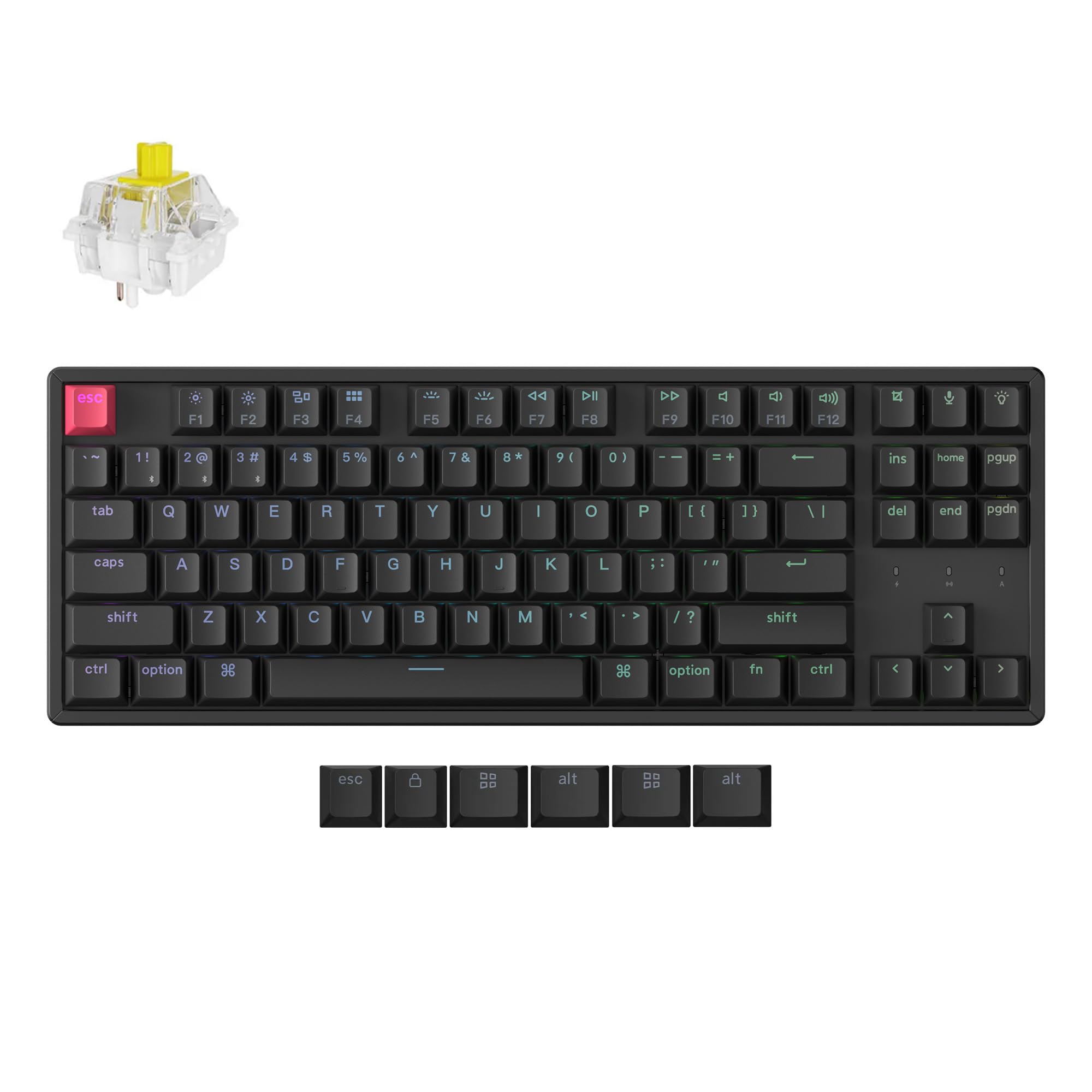 Keychron K8 Version 2 TKL Wireless Mechanical Keyboard, QMK/Launcher Bluetooth 5.2/Wired, RGB Backlit ShineThrough PBT Keycaps,